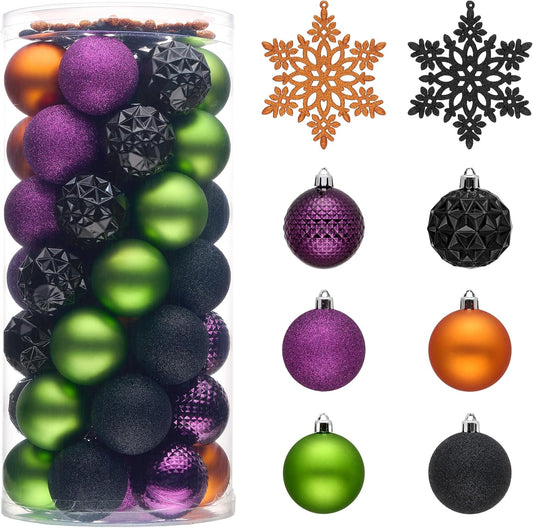 Valery Madelyn Christmas Tree Decorations Ornament Set for Fall Halloween, 50ct 2 Inches Orange Purple Black Shatterproof Christmas Ball Ornaments Hanging Xmas Holiday Party Decor
