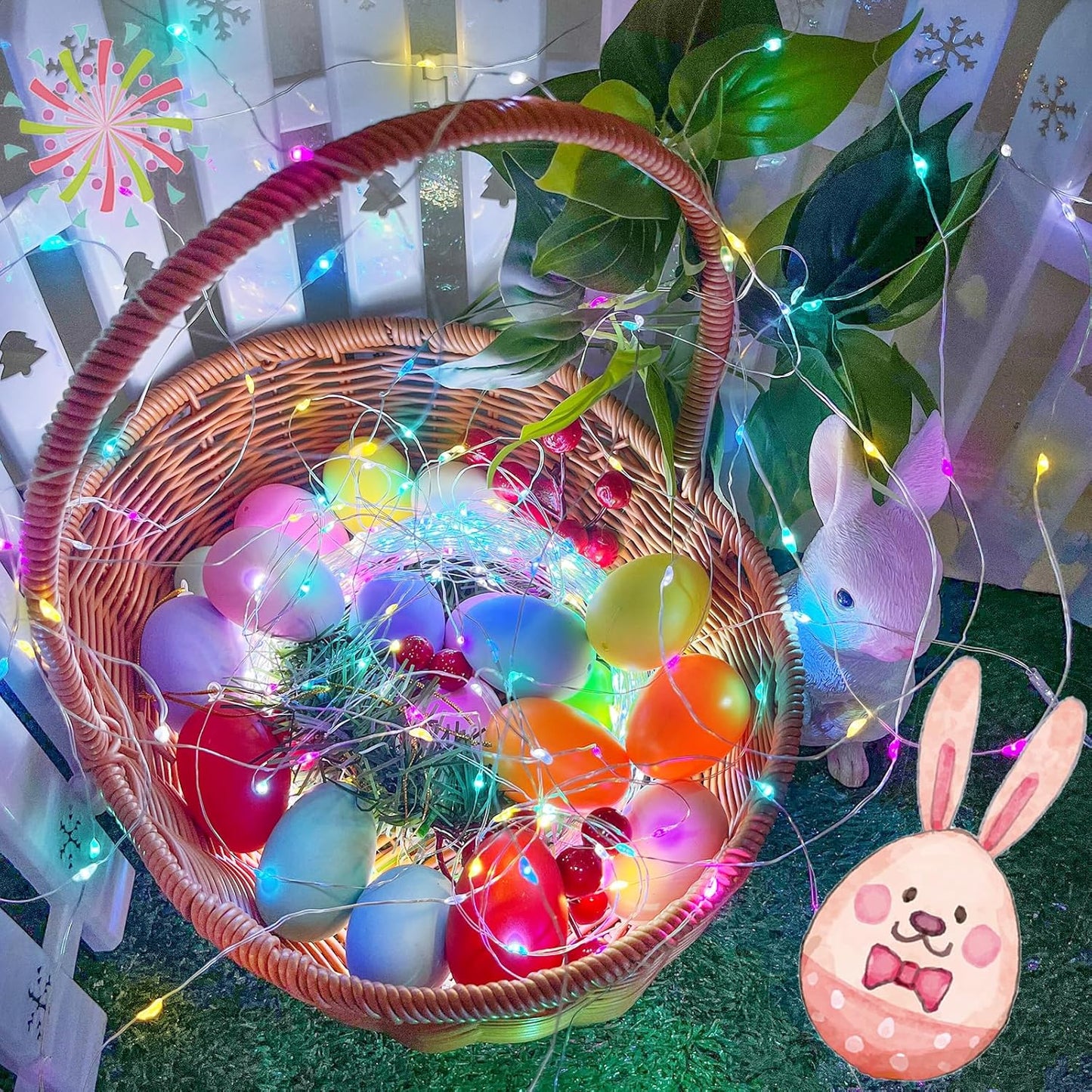 4-Pack Easter Lights Battery Operated, Pastel Fairy Lights with Timer, Waterproof 16FT 50LED Christmas String Light Indoor Outdoor for Easter Home Bedroom Christmas Centerpiece Decoration (Multicolor)