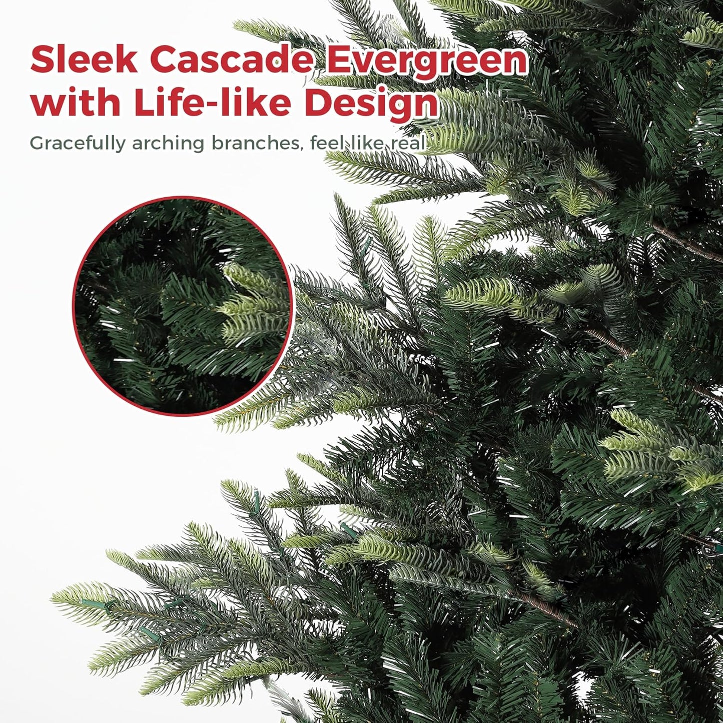 GarveeHome 9 FT Artificial Pre-lit Christmas Tree, Green PVC&PE Full Christmas Tree with 700 Warm White Lights for Home, Office, and Xmas Party Décor, Includes Stand