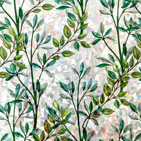 Rainbow Window Privacy Film 3D Leaf Decorative Stained Glass Window Film Anti UV Non-Adhesive Reusable 23.6" x 157.4" for Home Room Car Glass Cling