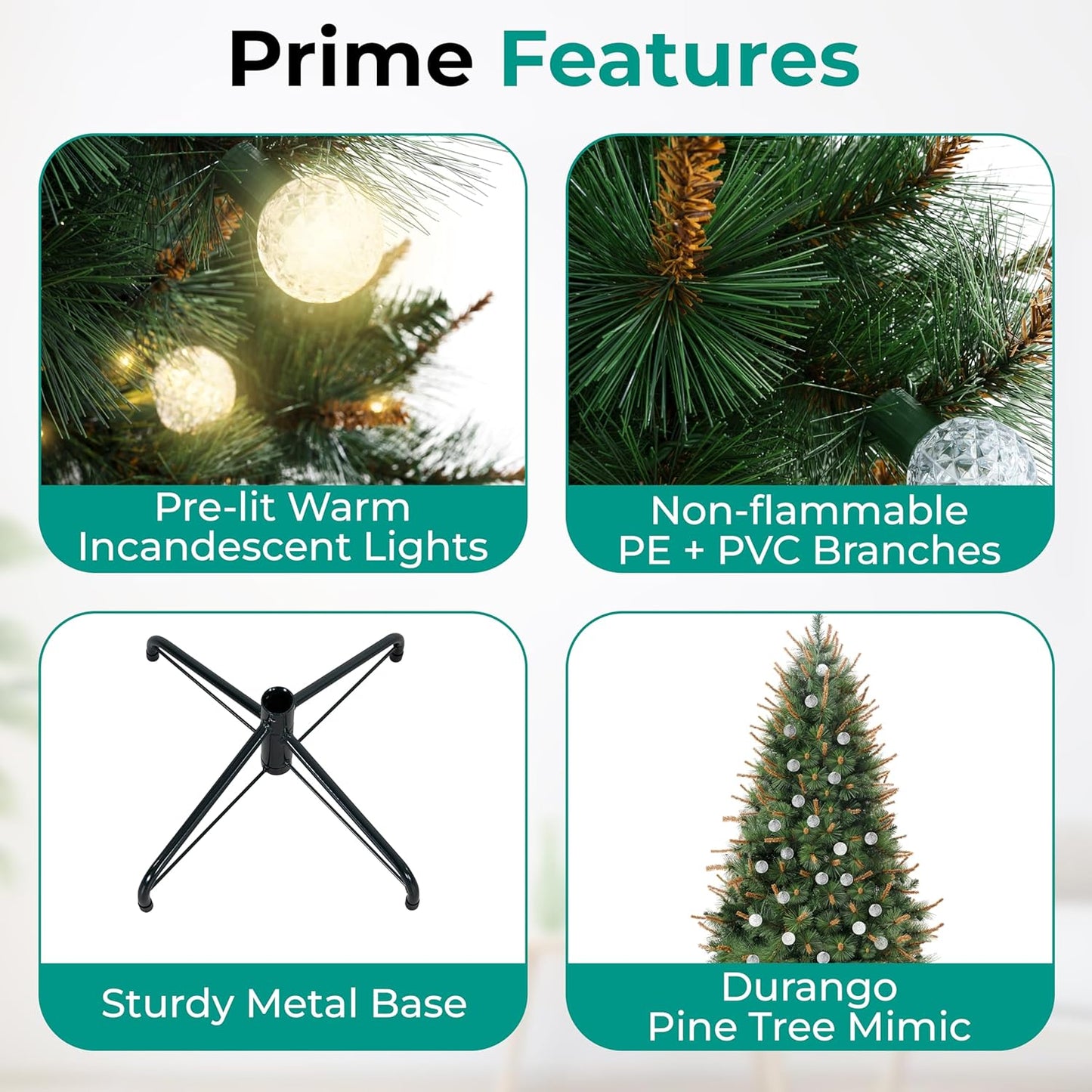 Selena 6.5ft Prelit Artificial Christmas Tree with 857 Branch Tips, 300 Warm Lights and Metal Stand, 43" Wide Realistic Withered Christmas Tree with Lights by Naomi Home