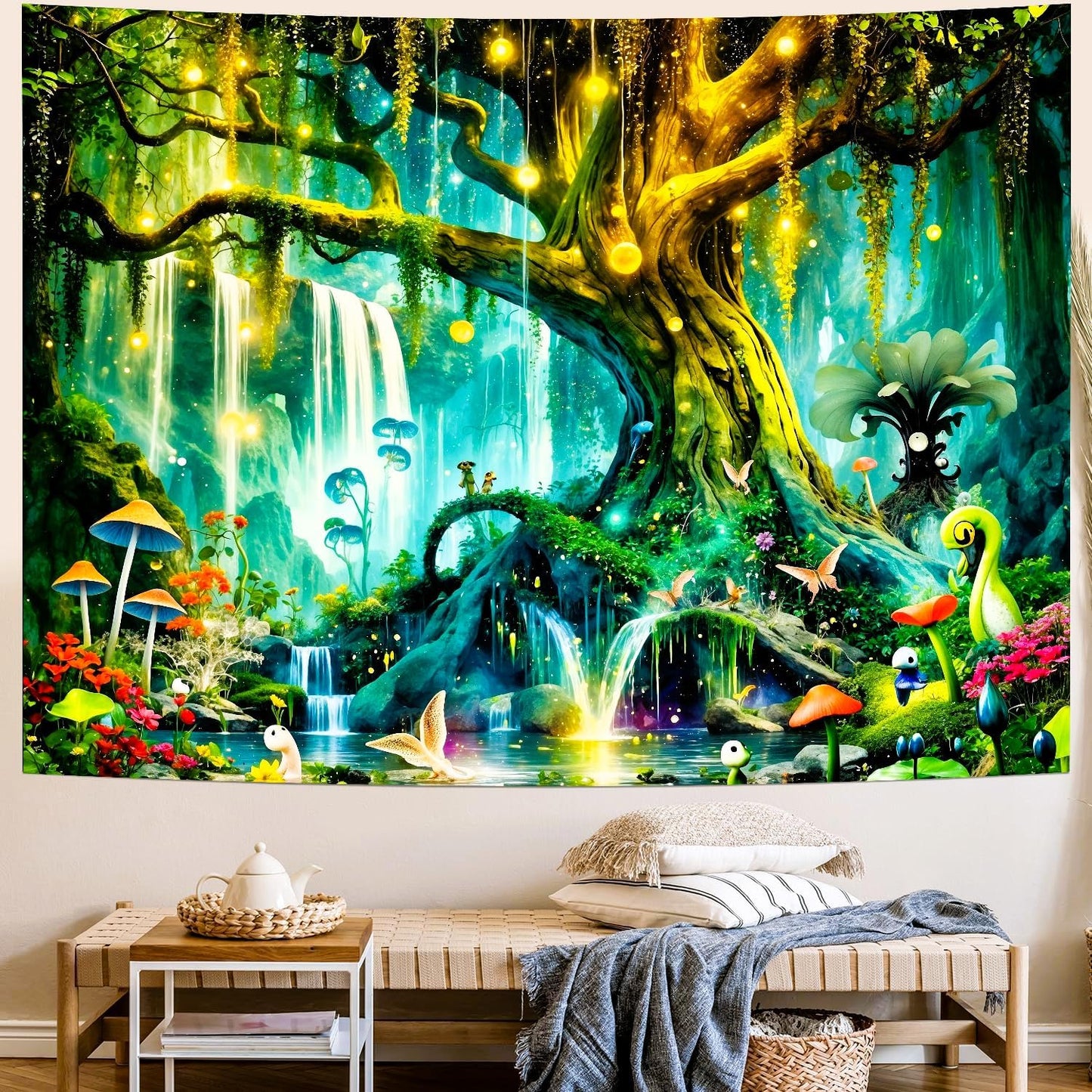Delur Magical Forest Tapestry Fantasy Tree of Life Enchanted Fairy Tale Forest Tapestry Mystical Psychedelic Nature Landscape Wall Hanging Headboard for Bedroom Living Room Home Decor (70.8" x 92.5")