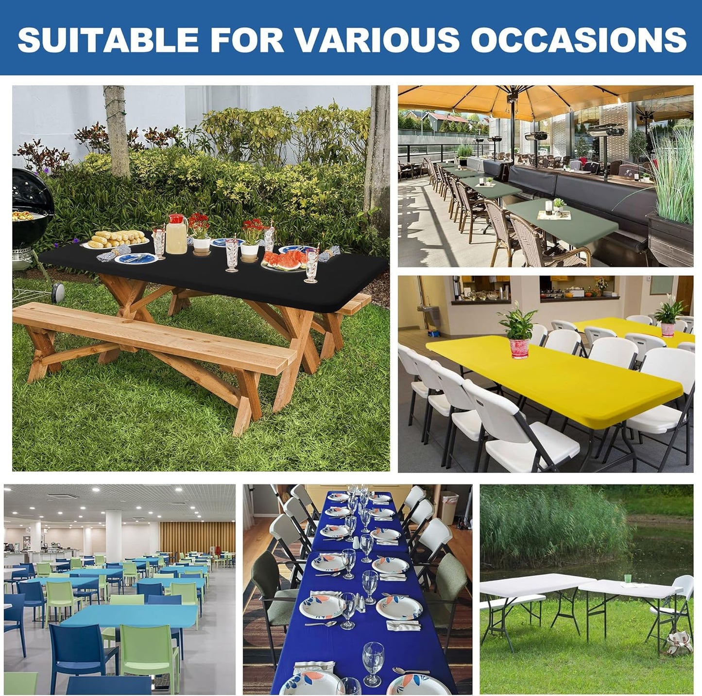 Spandex Table Cover for 6 Foot Rectangle Tables-2 Pack Royal Blue Outdoor Picnic Elastic Table Cover-Spandex Stretch Folding Table Cloths for Camping Dining Room Patio Kitchen Banquet Party