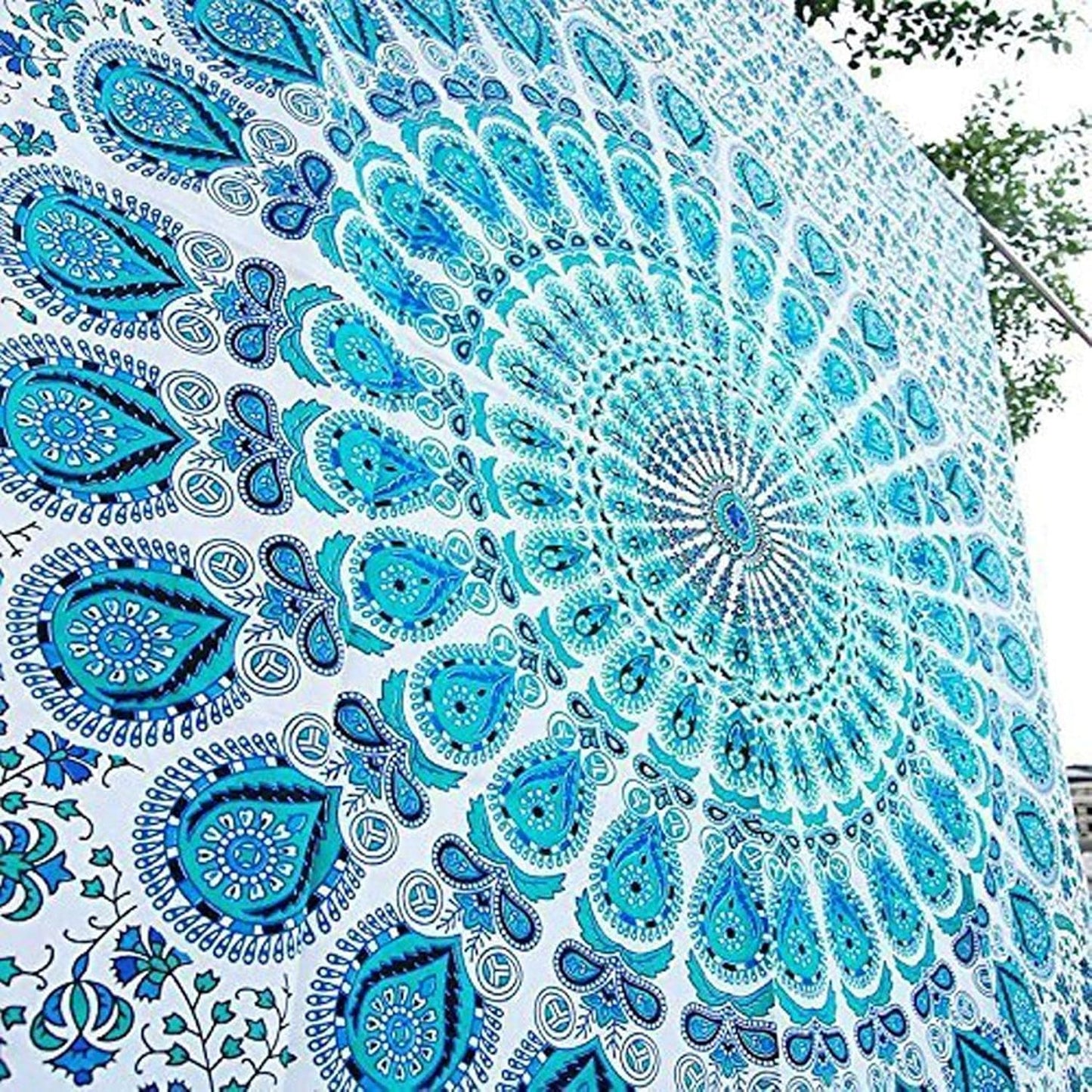 raajsee White Blue Tapestry- Best Mandala Wall Hanging- Bedding Tapestry For Bedroom Aesthetic-Size QUEEN 210 X 220 CMS