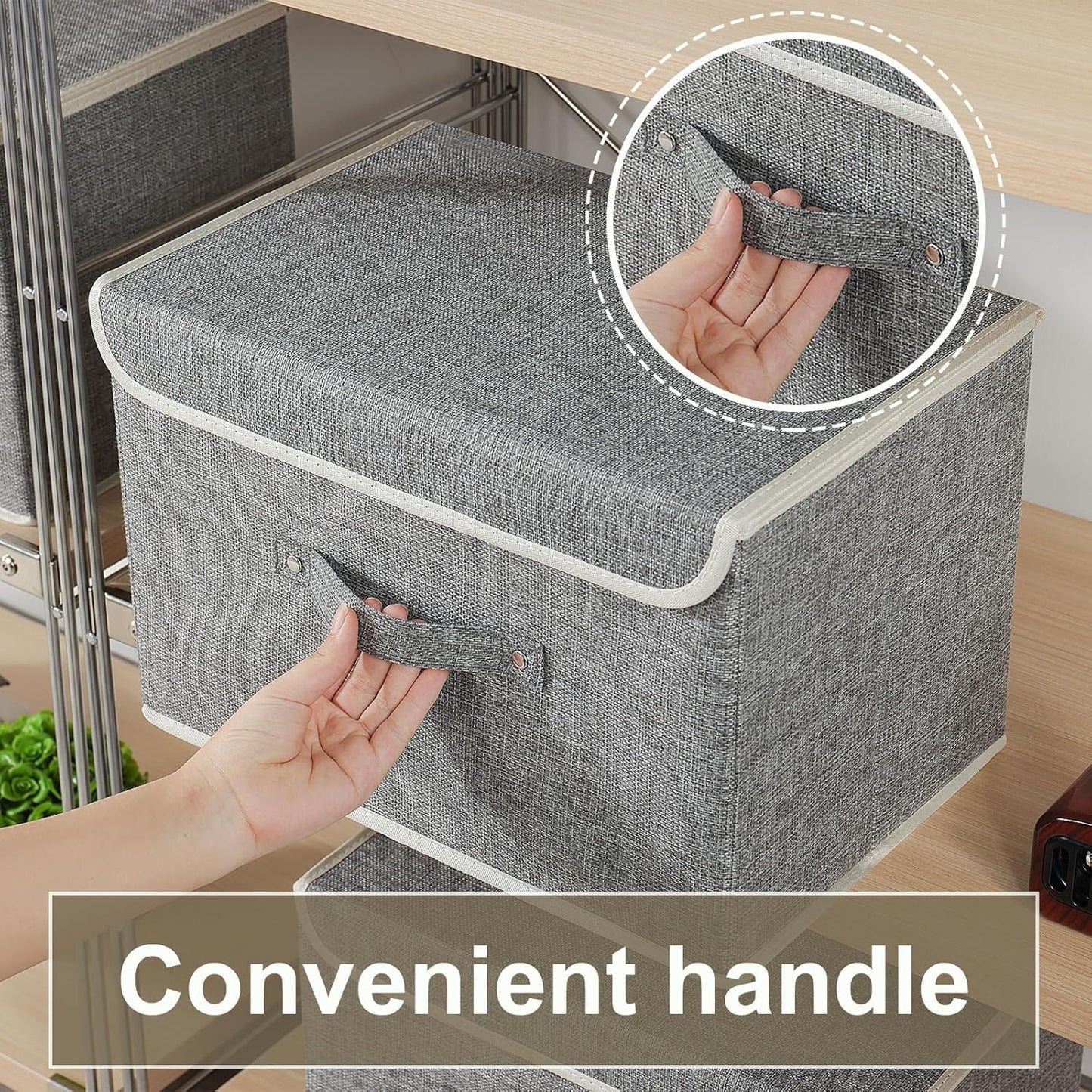 Fabric Storage Bins Cube Organizers with Flip-Top Lid and Handles,Storage Boxes for Organizing Home,Office,and Closet,Grey,3 Pack 15 x 9.8 x 9.8 in
