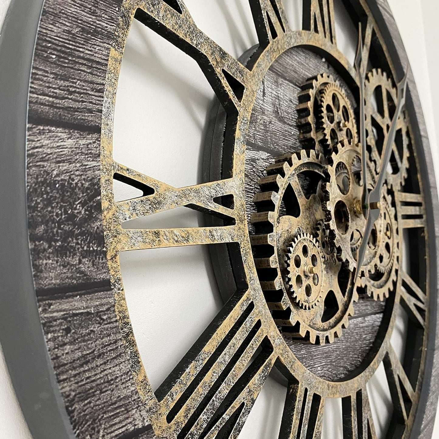 The Gears Clock The Original Real Moving Gear Wall Clock Vintage Industrial Oversized Rustic Farmhouse (24 inch (60cm), Vintage Carbon Grey and Bronze)