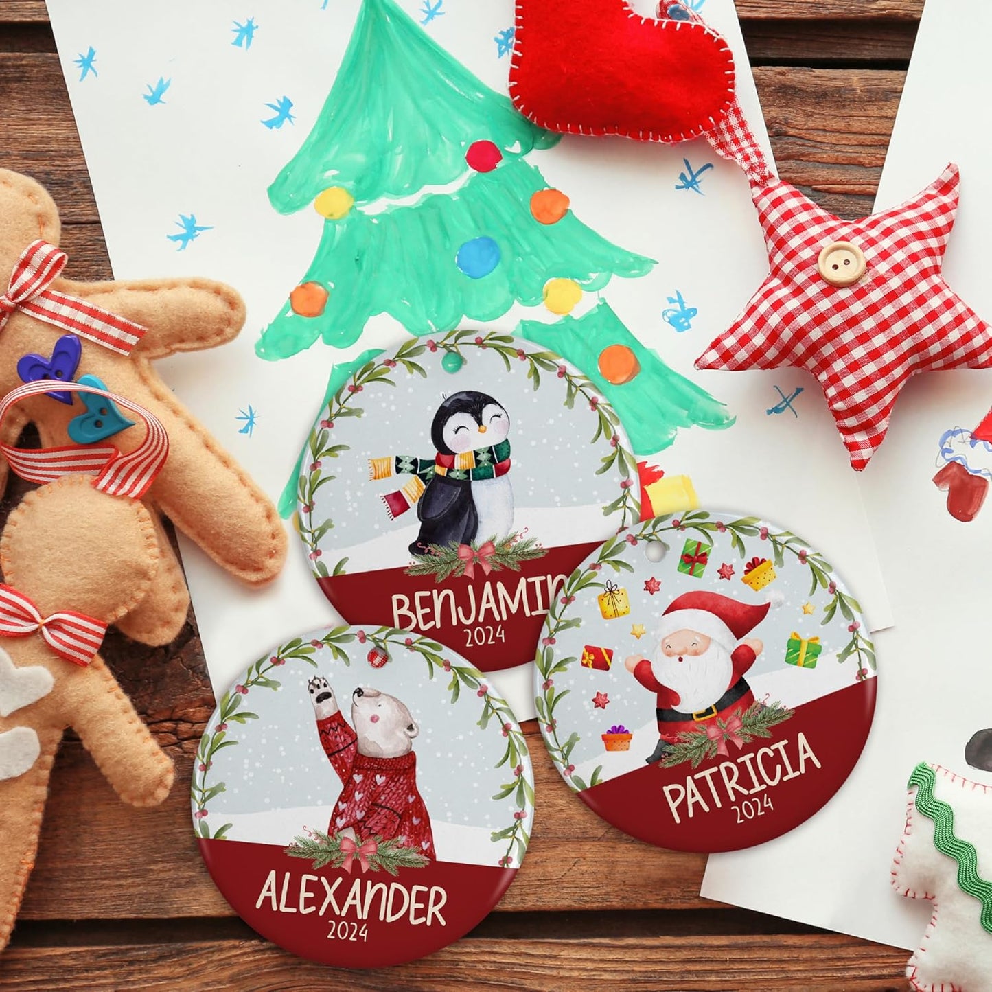 Personalized 2025 Christmas Ornaments for Kids, w/Optional Themes, Name & Date - Customized Christmas Hanging Ornament Gifts for Kids, Custom 3" Ceramic or Aluminum Round Xmas Ornament