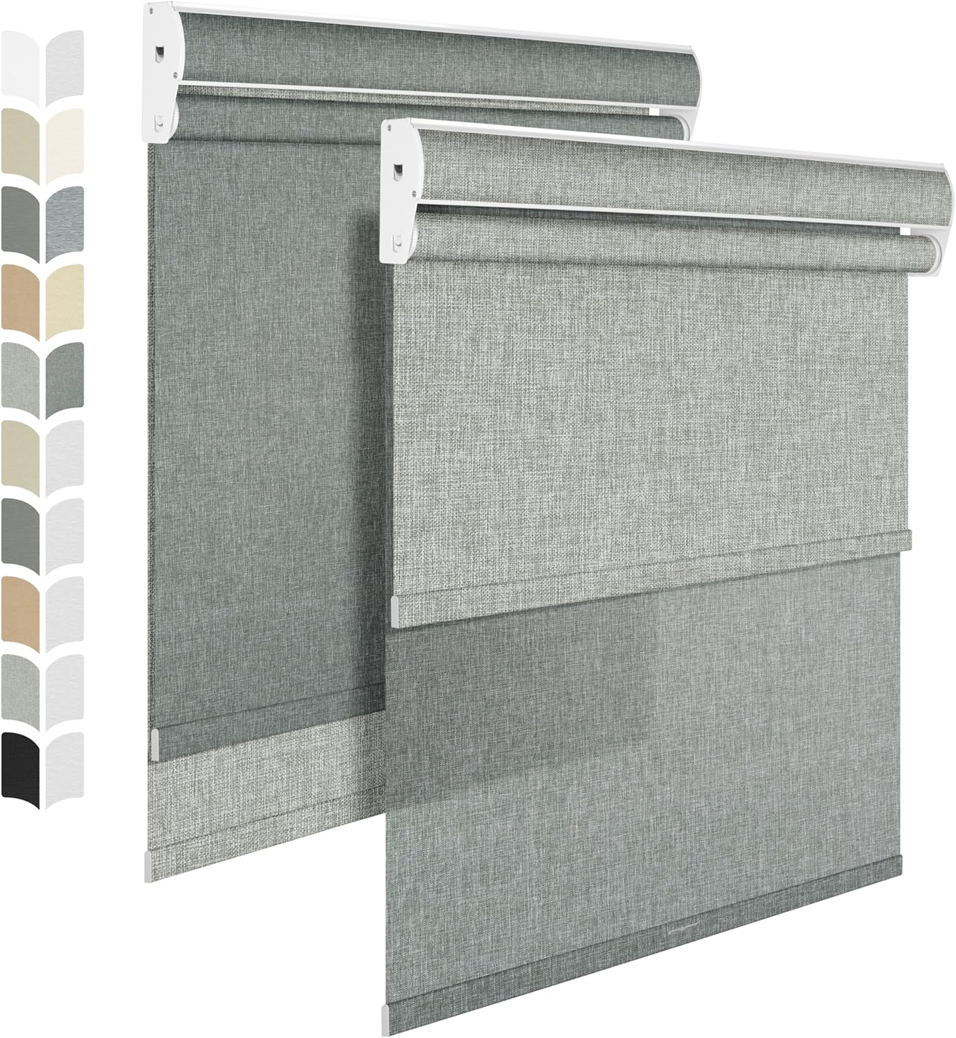 BERISSA Dual Roller Shades with Cassette Valance, Blackout and Light Filtering, Day and Night Shades for Home Office Door. Linen Grey. 37 W x 64" H