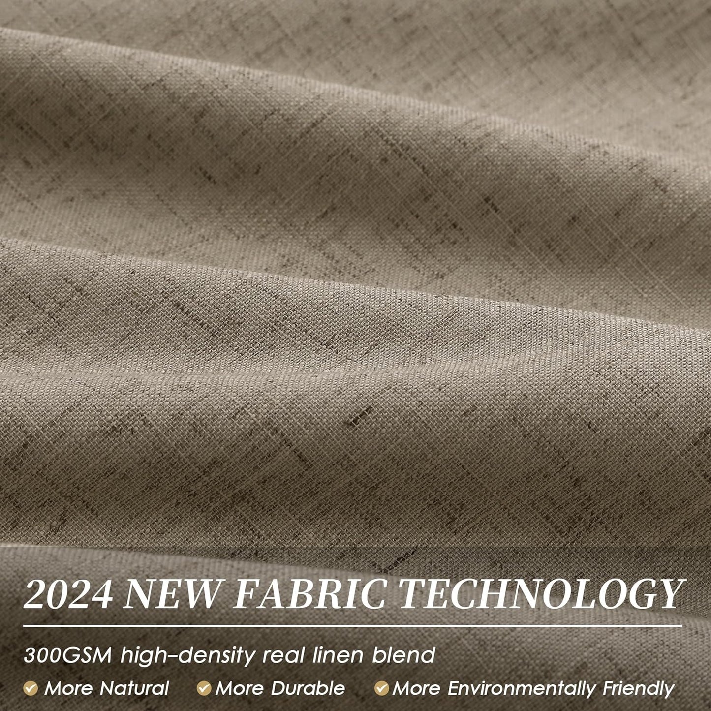 Matcha Brown Linen 100% Blackout Curtains for Bedroom 102 Inch Long 2 Panels Window Curtain Floor to Ceiling Length for Living Room Sliding Glass Door Back Tab Linen Room Darkening Drapes 52x102