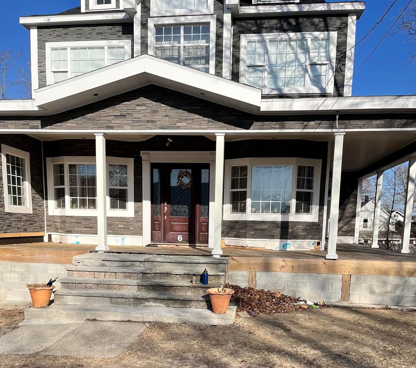 OTECKO 6-Pack Faux Stone Wall Panel 48 in x 13 in x 2 in Stacked Stone High Density Polyurethane Wall Siding Panels 24 sq ft, Easy Install, Interior/Exterior Volcano Ash (Dark Gray)