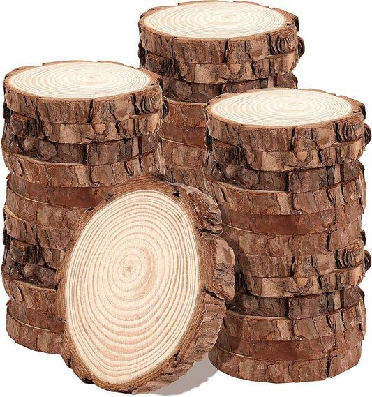 JOIKIT 50 PCS 3.5-4 Inches Natural Wood Slices, Unfinished Natural Wood Coasters, Wood Rounds Circles for Arts and Crafts, DIY, Christmas Ornaments, Rustic Wedding