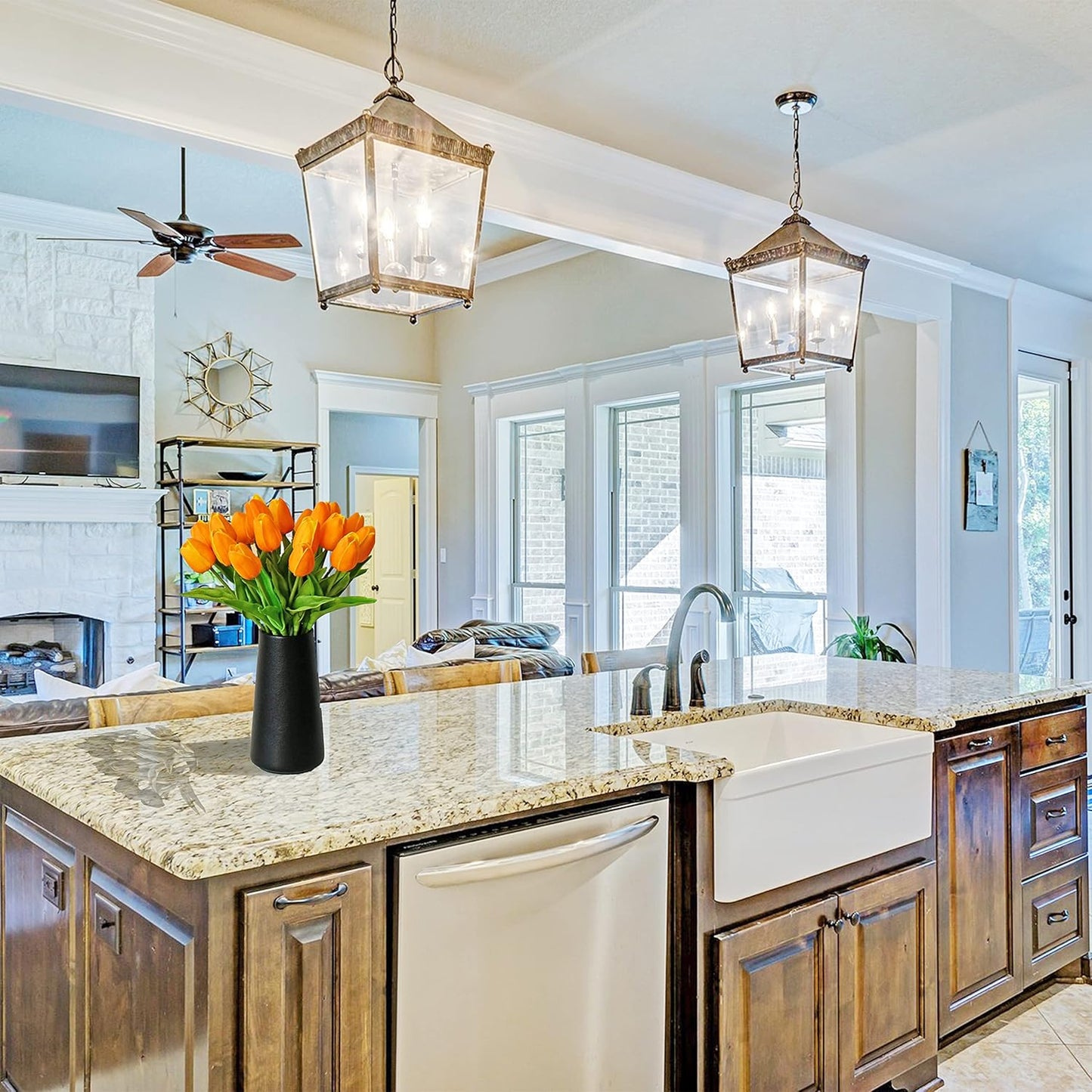 Mandy's Artificial Tulips 20 Stems Orange PU Faux Flowers for Wedding Home Decor 13.5 Inch