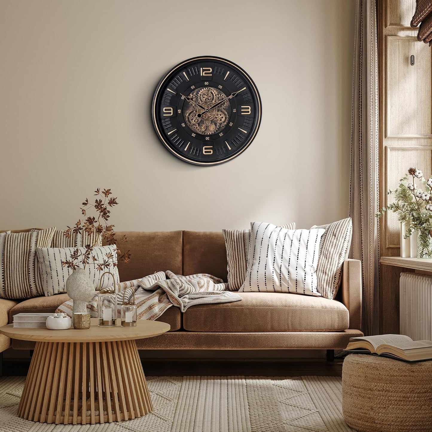 20in Large Real Moving Gears Wall Clock for Living Room, Battery Operated Wall Clocks Decorative Vintage, Home Office Clock, Gift for Family, Friends