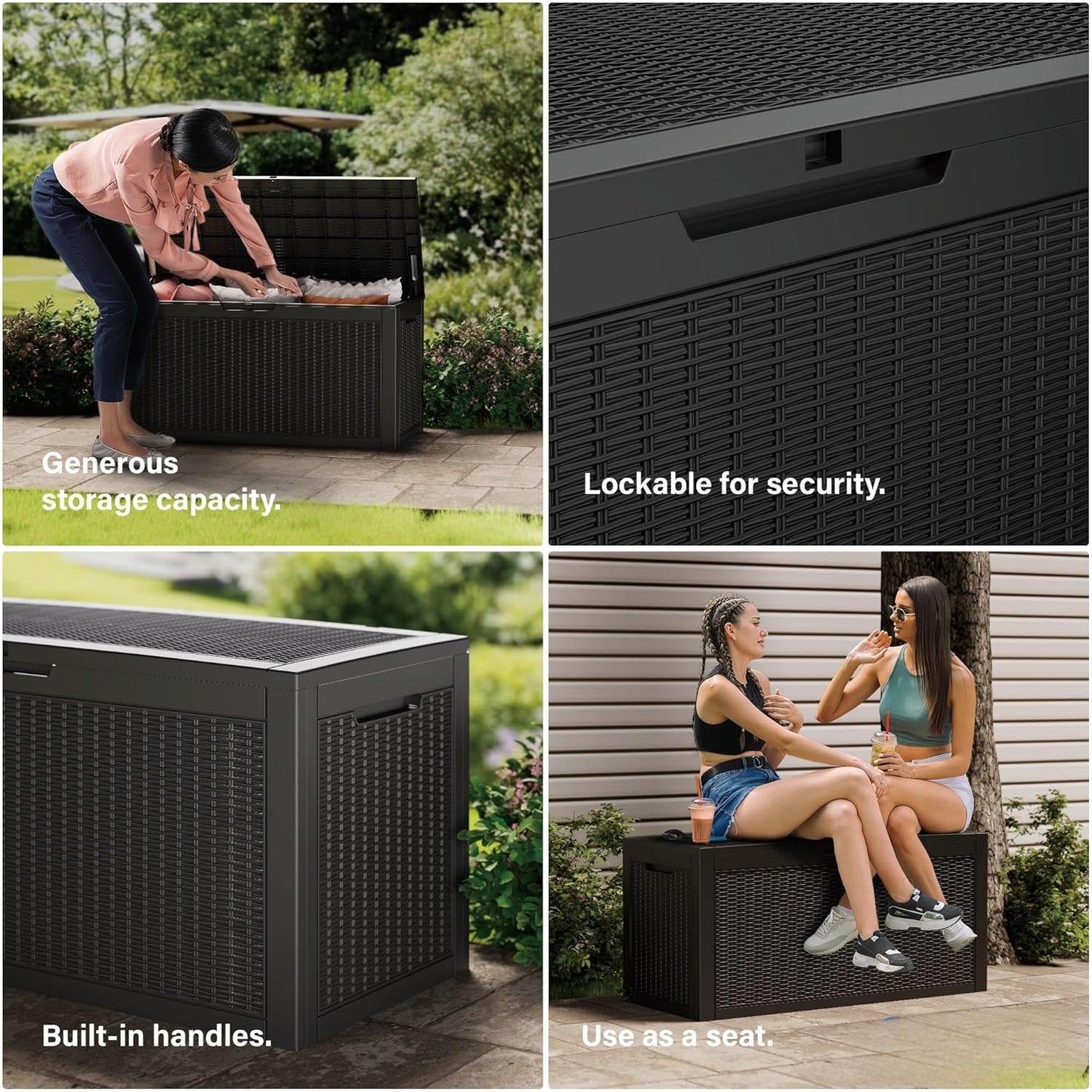 150 Gallon Outdoor Storage Box Waterproof Lockable Resin Deck Box Large, Patio Storage Bin for Pool Accessories Cushion Furniture, Garden Tools, UV-Resistant Outside Delivery Black