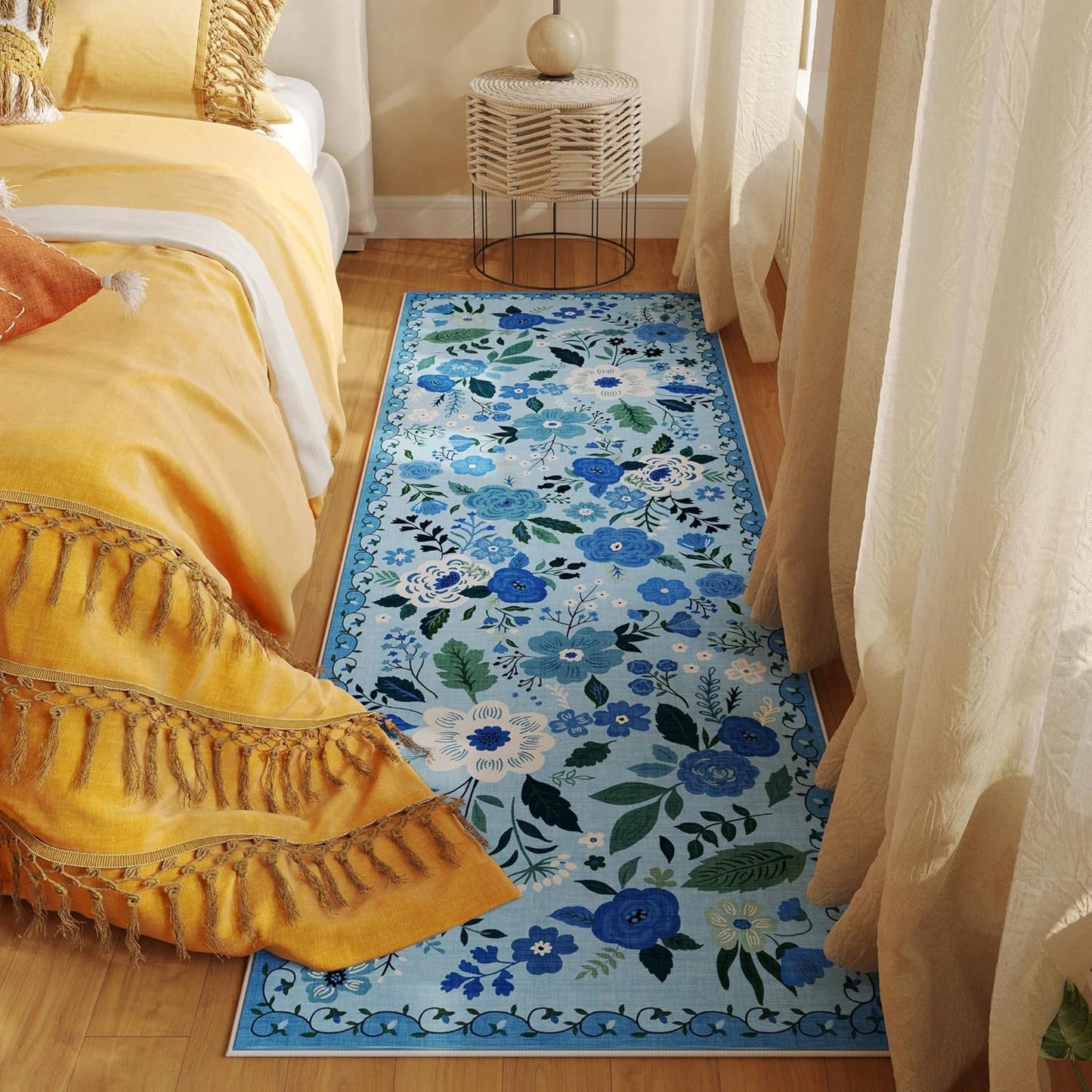 Runner Rug for Hallways Kitchen Rug Non Slip 2'6''x8' Washable Runner Rugs with Rubber Backing Soft Floral Carpet Runner for Hallways, Kitchen, Laundry, Bedroom, Bathroom(Blue)