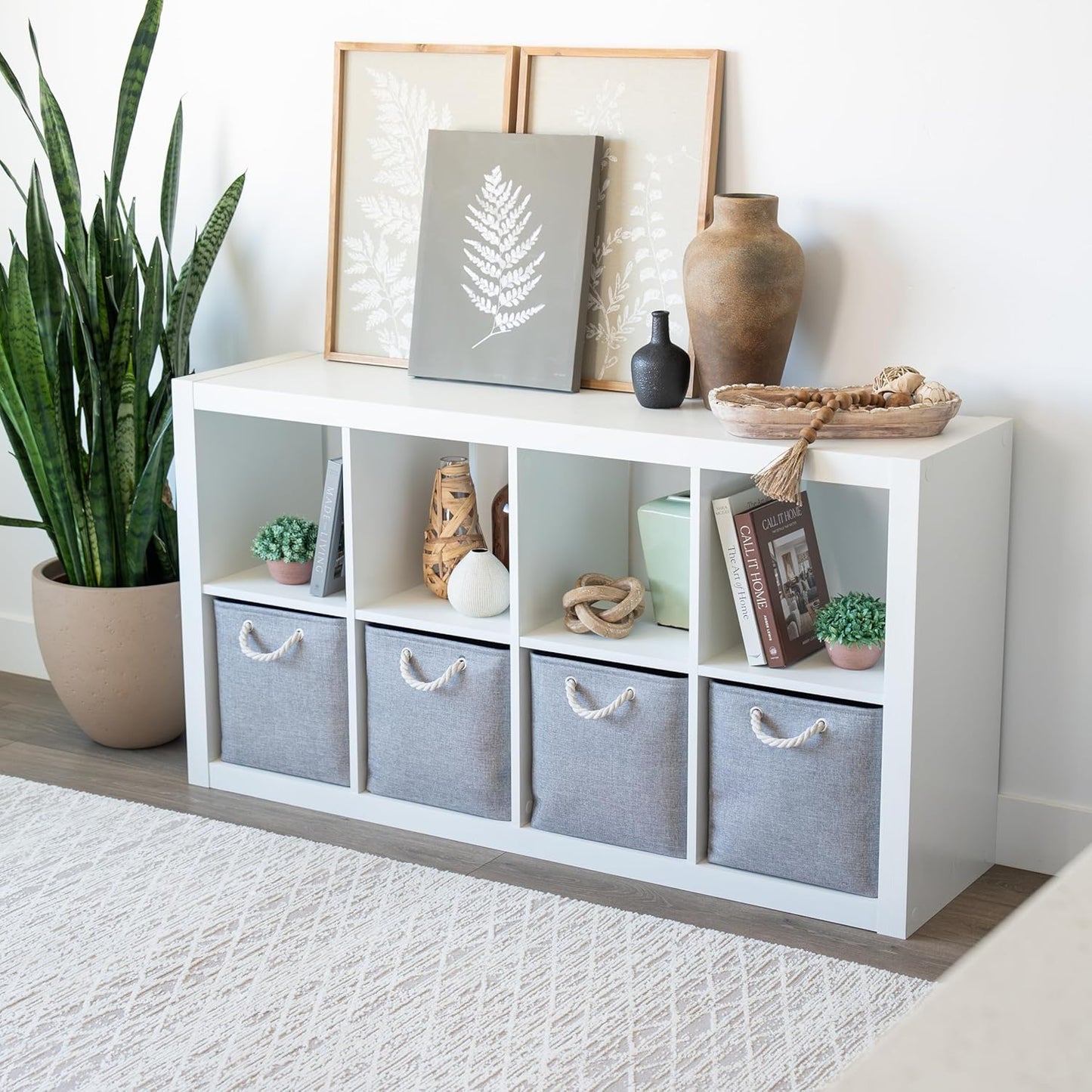 OrganiHaus 13x13 Cube Storage Bins 4 Pack, Foldable Cube Storage Organizer w/ Rope Handles, Collapsible Fabric Bins for Toys, Clothes & Closet Organization, Fabric Square Baskets - Gray