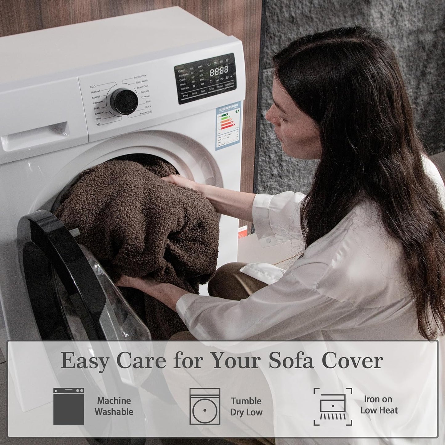 Couch Cushion Covers for Sectional Sofa, Stretch Soft Sofa Slipcovers Washable Wear-Resistant Universal Furniture Protector for Living Room(1 Piece Back Couch Cover, Brown)