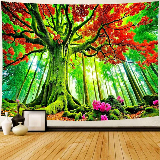 Delur Forest Tapestry Tree of Life Green Landscape Rainforest Wall Hanging Tapestry Colorful Mystical Nature Spiritual Psychedelic Headboard for Bedroom Living Room Home Decor (70.8" x 92.5")
