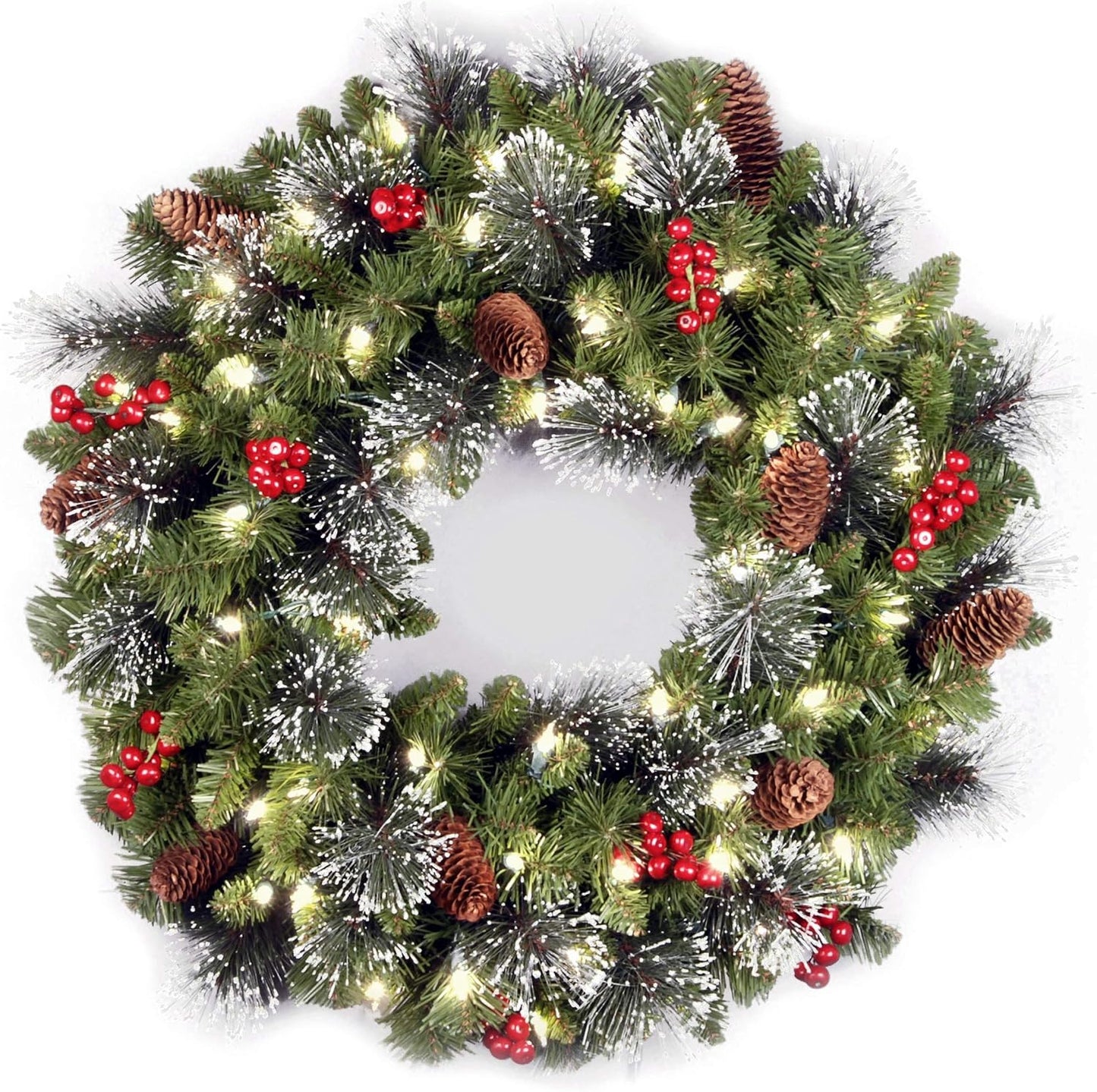National Tree CompanyNational Tree Company Pre-Lit Artificial Full Christmas Tree, Green, 7 Feet & Pre-Lit Artificial Christmas Wreath, Green