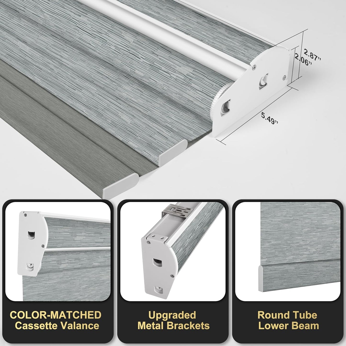 BERISSA Cordless Dual Roller Shades with Cassette Valance, Double Window Shades Blackout and Light Filtering, Day and Night for Home Office Door. Striped Jacquard Grey. 68 W x 64" H