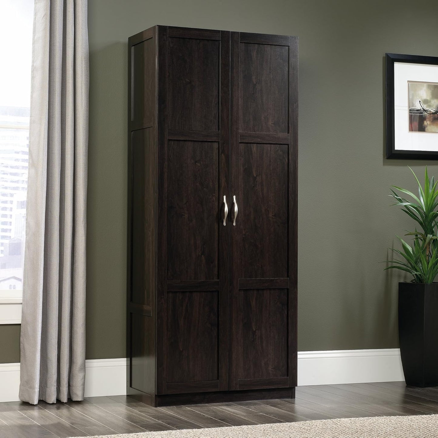 Sauder Storage Cabinet/ Pantry cabinets, 29.61 " x D: 16.02 " x H: 71.50", Cinnamon Cherry finish