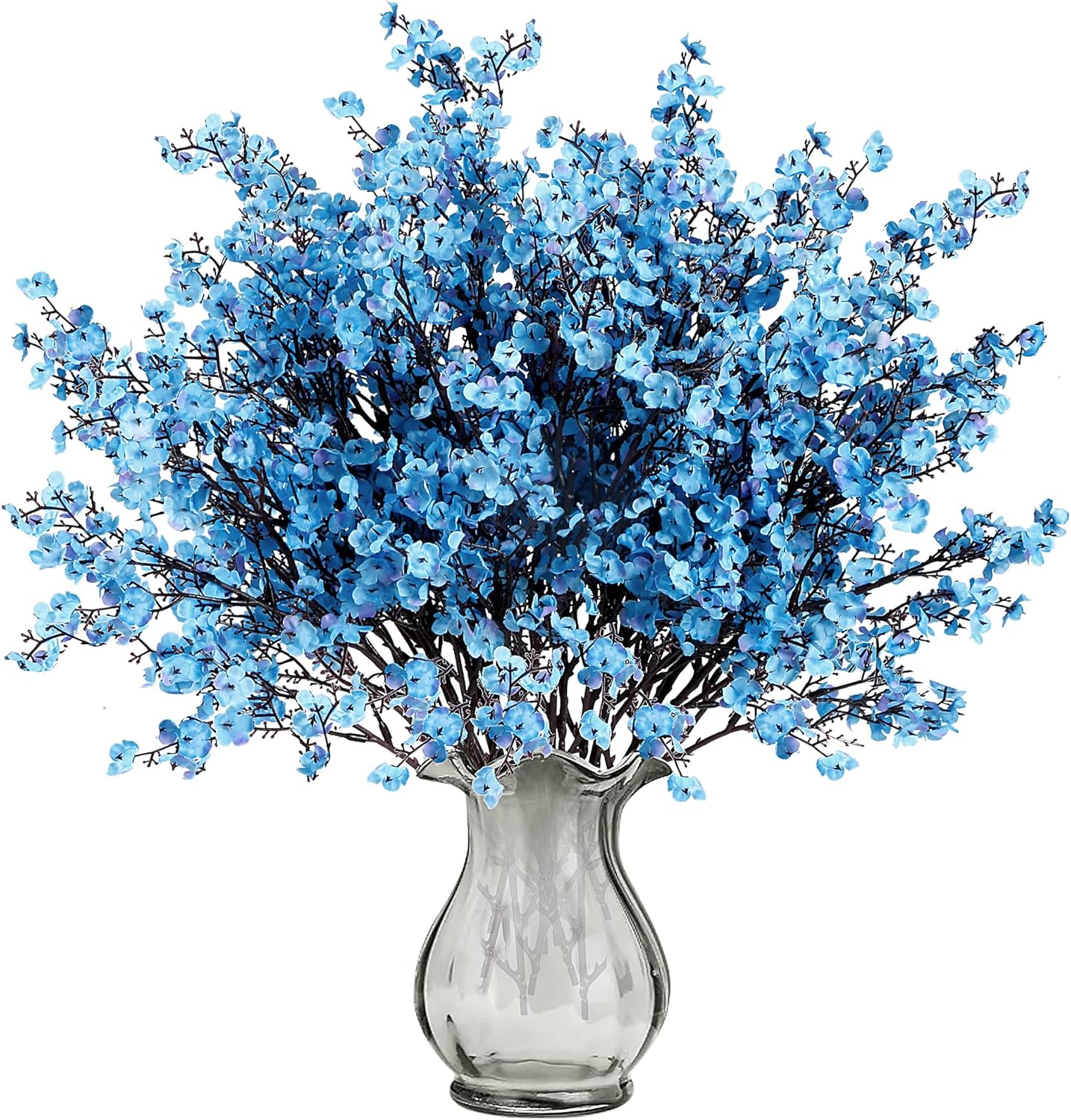 Sggvecsy 15 Pcs Babys Breath Artificial Flowers Gypsophila Bouquets Bulk Real Touch Fake Silk Flowers for Home Wedding DIY Floral Arrangement Kitchen Table Centerpiece Decoration (Blue with Purple)