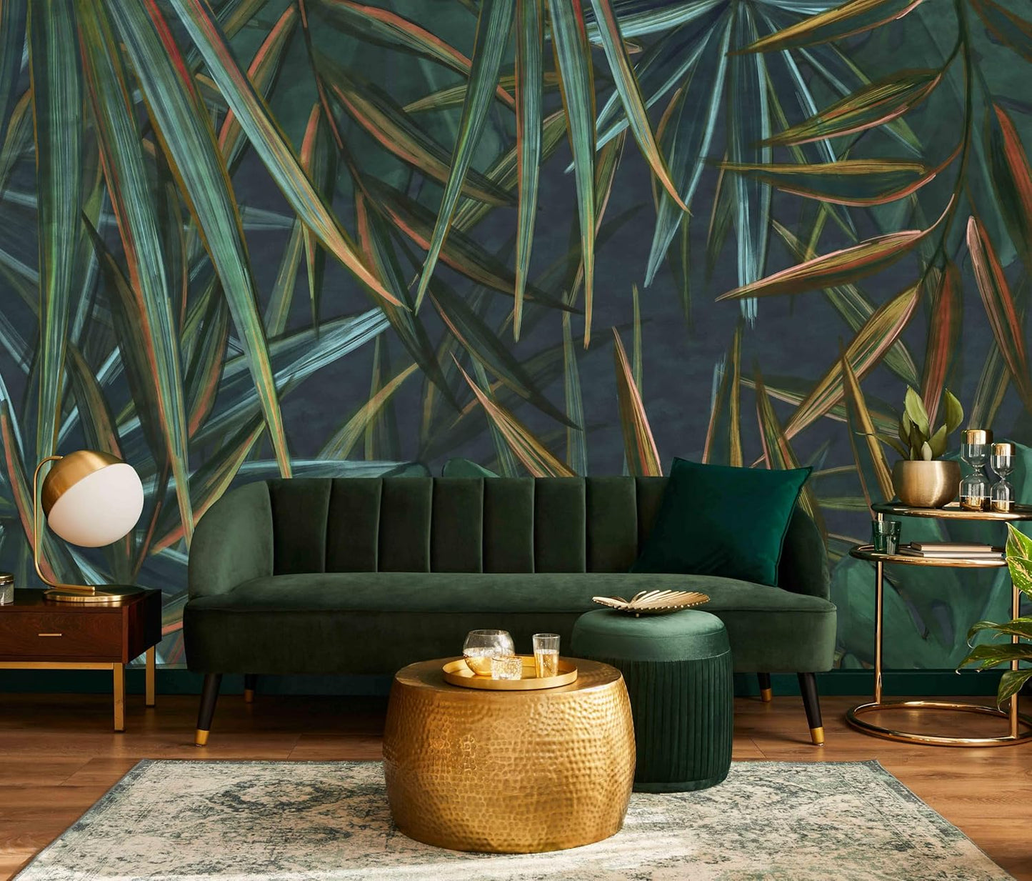 Dark Tropical Palm Leaf Wallpaper Mural Oil Painting Style Abstract Leaves Wall Mural (Not Peel and Stick)