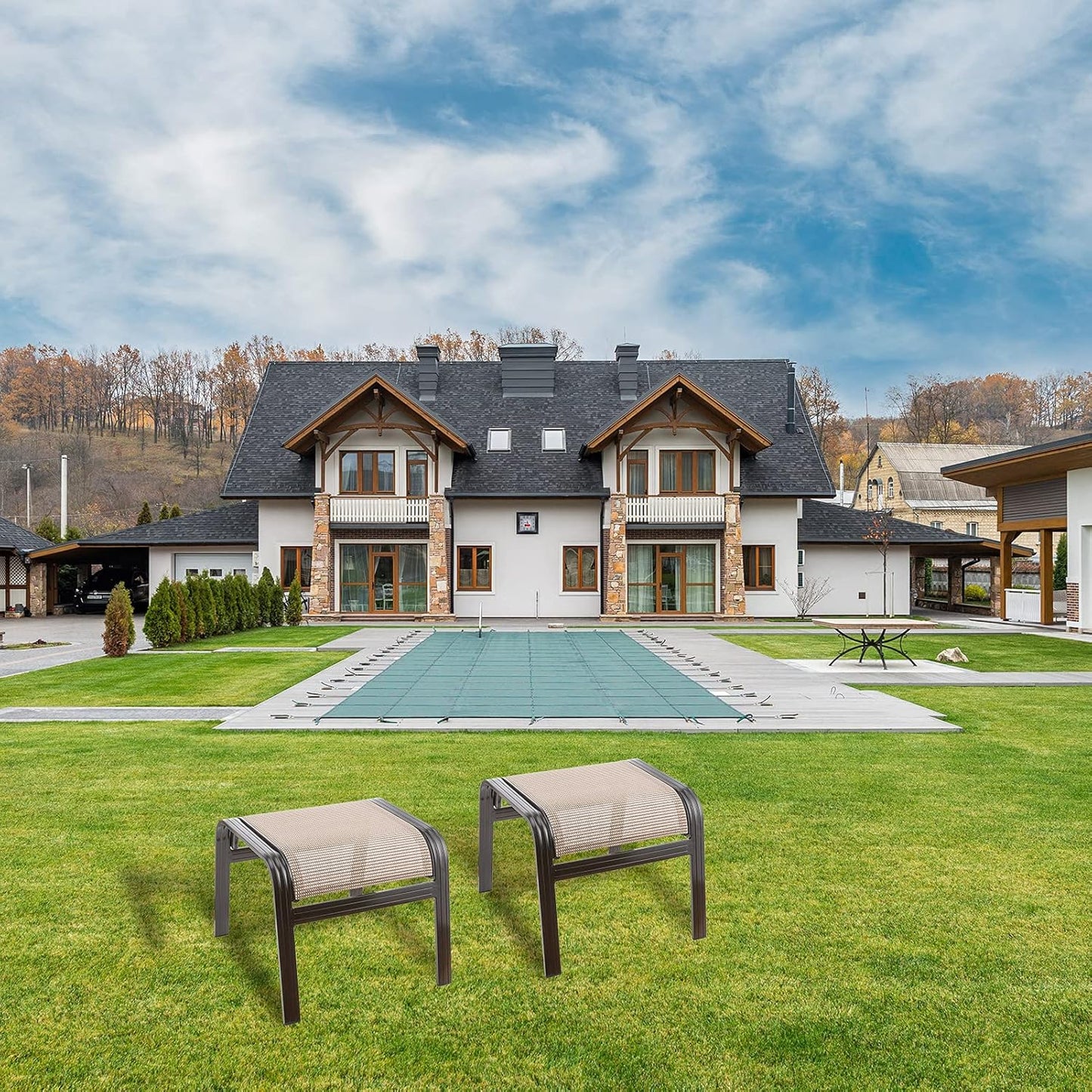 Outdoor Patio Footstools Aluminum Outdoor Ottomans Footrest Small Seating Wicker Furniture Patio Ottoman 2 Pieces Brown