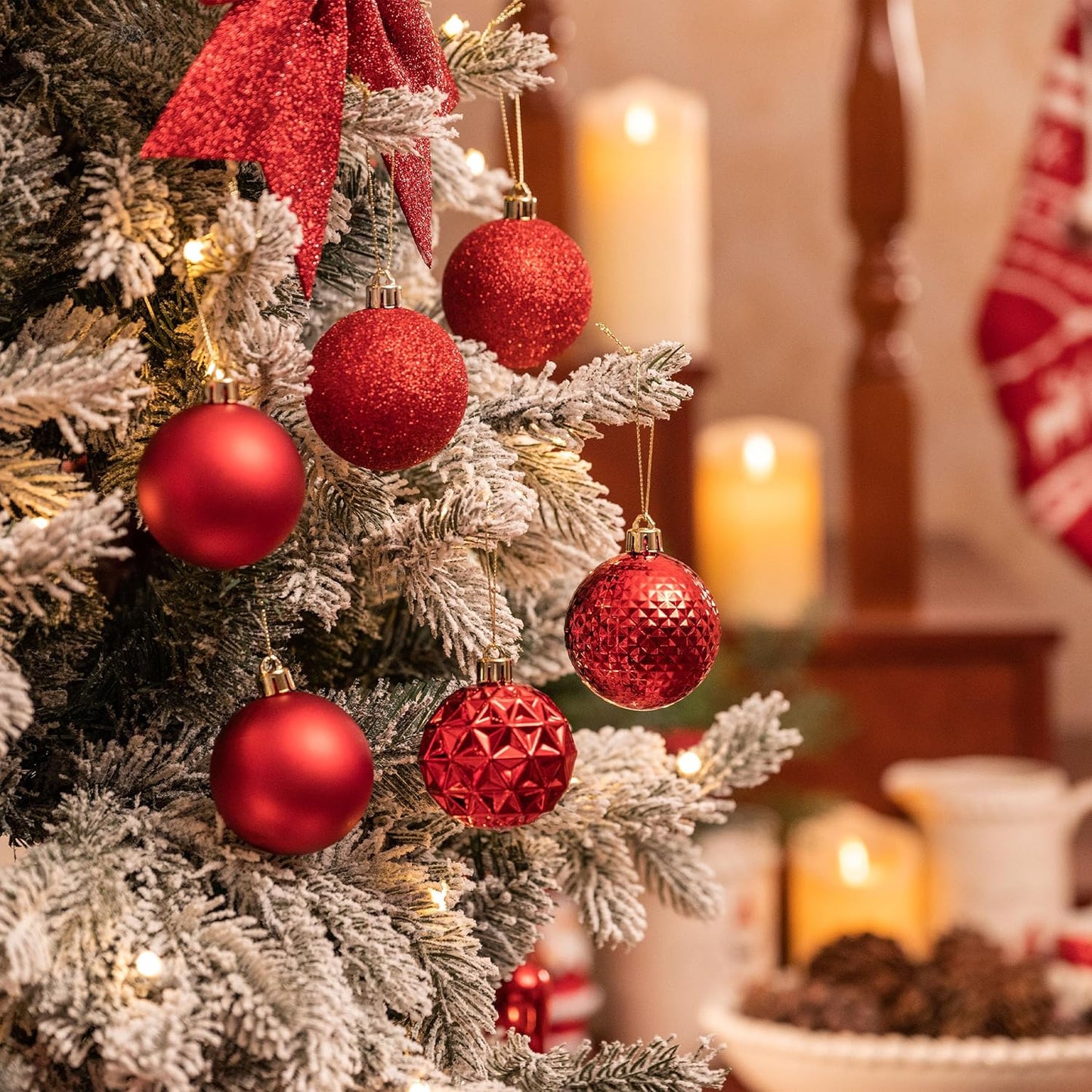 Valery Madelyn Christmas Tree Decorations Ornament Set for Fall Halloween, 50ct 2.36 Inches Red Shatterproof Christmas Ball Ornaments Hanging Xmas Holiday Party Decor