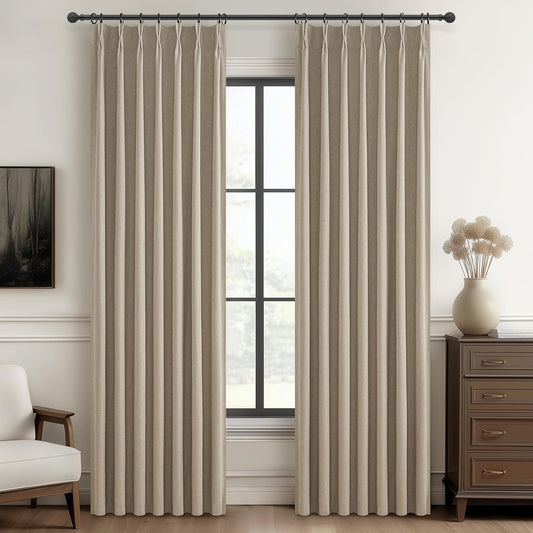 GreyBeige Modern Neutral 90 Inch Pinch Pleated Blackout Sliding Glass Door Curtains Light and Draft Blocking Drapes for Living Room Heavy Duty Lined Linen Burg Cottagecore Nursery 2 Pack (W40"xL90")