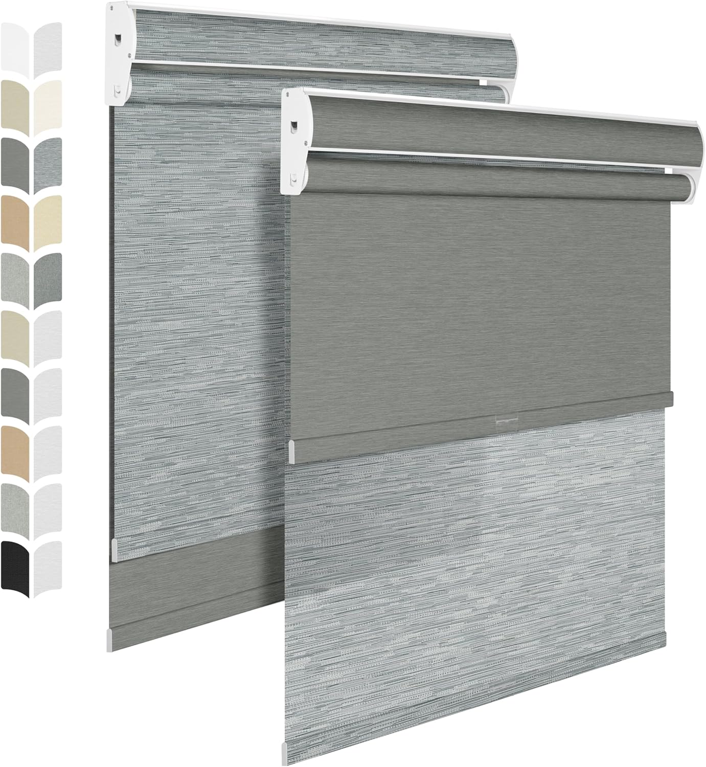 BERISSA Cordless Dual Roller Shades With Cassette Valance, Blackout and Light Filtering, Day and Night for Home Office Door - Striped Jacquard Grey, 52 W x 44" H