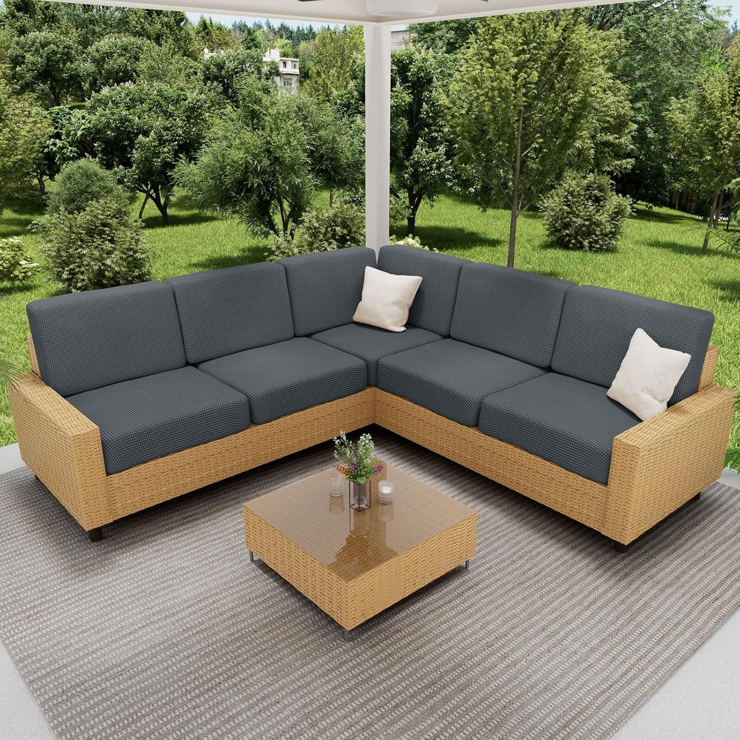 hyha Waterproof Sectional Couch Covers, Non Slip Sofa Couch Cushion Covers L Shape, Thick Stretch Jacquard Fabric, Washable Sofa Slipcovers with Elastic Bottom (1 Piece for Chaise XL, Grey)