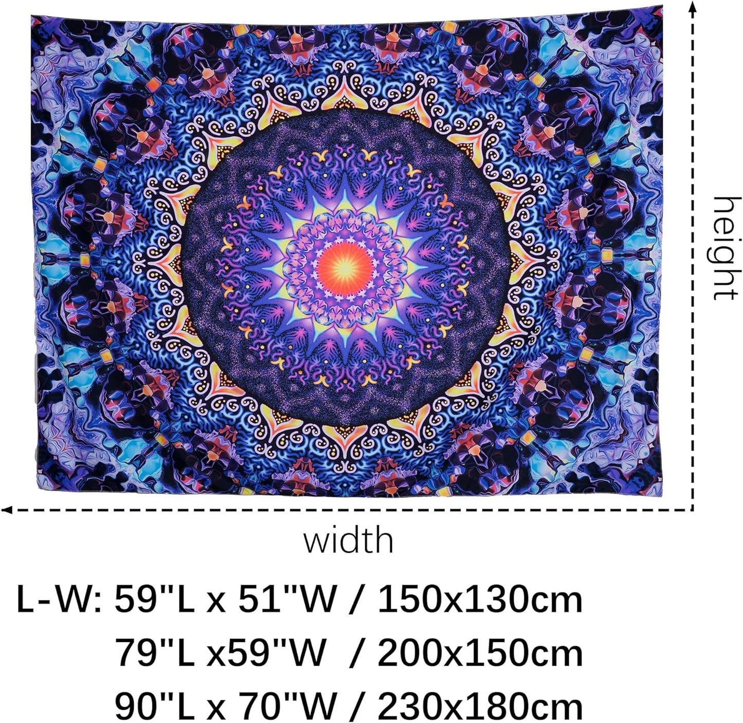 OSVINO Blacklight Trippy Mandala Tapestry 90"x70" UV Reactive Fantasy Tapestry Aesthetic Wall Decor for Living Room Bedroom Boho Wall Hanging