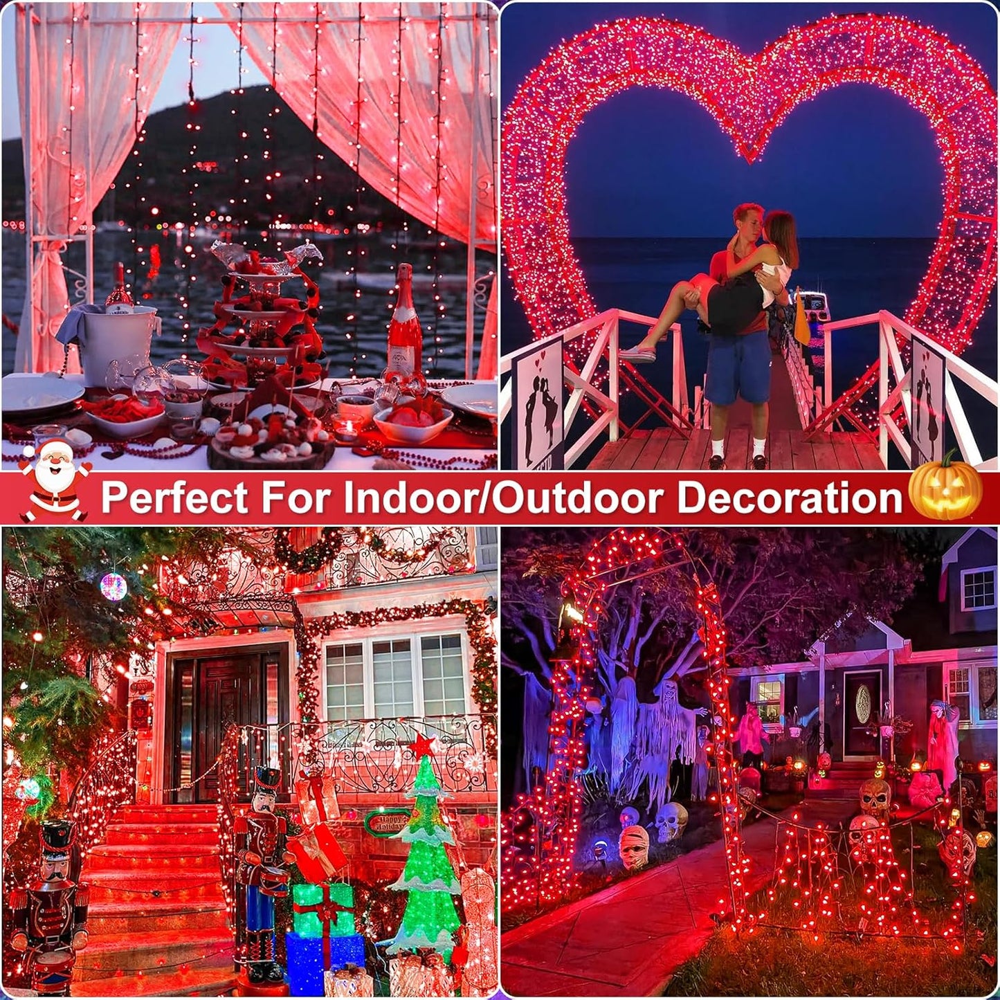 262FT 800 LED Christmas Lights, Plug in Christmas Tree Lights Outdoor with Timer and 8 Modes, Green Wire Waterproof String Light for Indoor House Yard Patio Wedding Decorations, Red