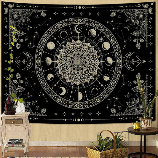 Lunerfex Mandala Moon Tapestry Boho Tapestry for Bedroom Black Tapestries Wall Hanging Living Room Wall Art and Home Decor 70x90