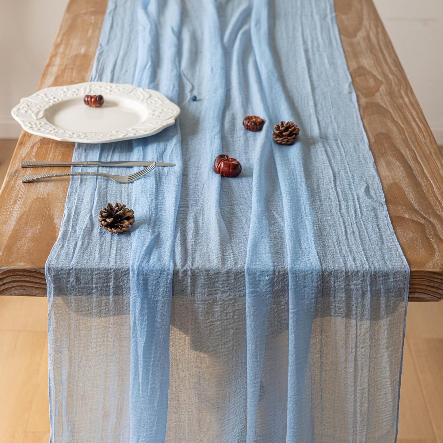 Cheesecloth Light Blue Table Runner Gauze Rustic Cheese Cloth Table Runner 120 Inch 10 FT for Wedding Baby Shower Bridal Shower Birthday Party Sheer Home Boho Decorations