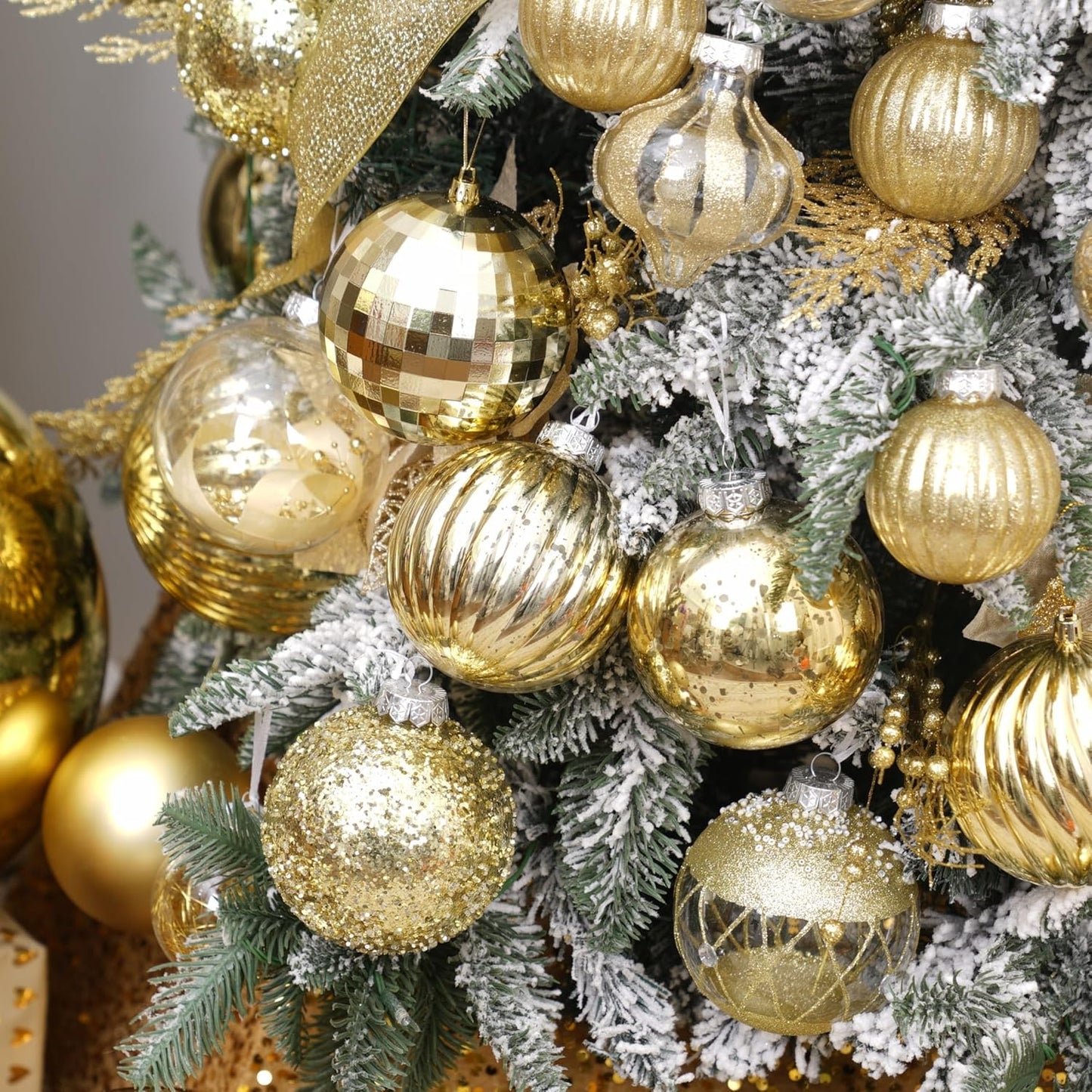 XmasExp Large Christmas Ball Ornaments,4pcs Gold Giant Shatterproof Plastic Hanging Mercury Xmas Ball Decorations Christmas Tree Ornaments (Gold, 4")