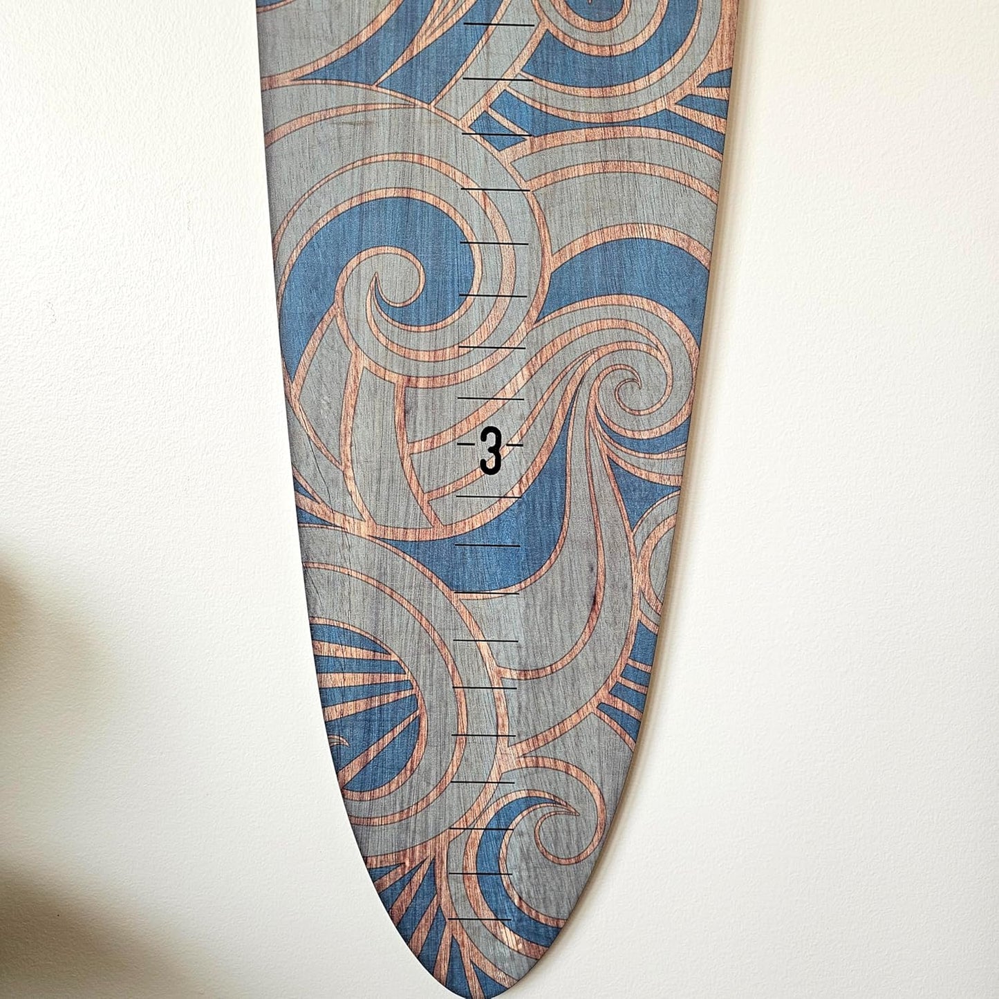 Wooden Surfboard Wall Decor Growth Chart - Surf Board Wall Decor for Kids Room, Wooden Growth Chart for Wall, Surfboard Wall Art, Surfboards for Decoration - Blue Wave (9.5"x 45")
