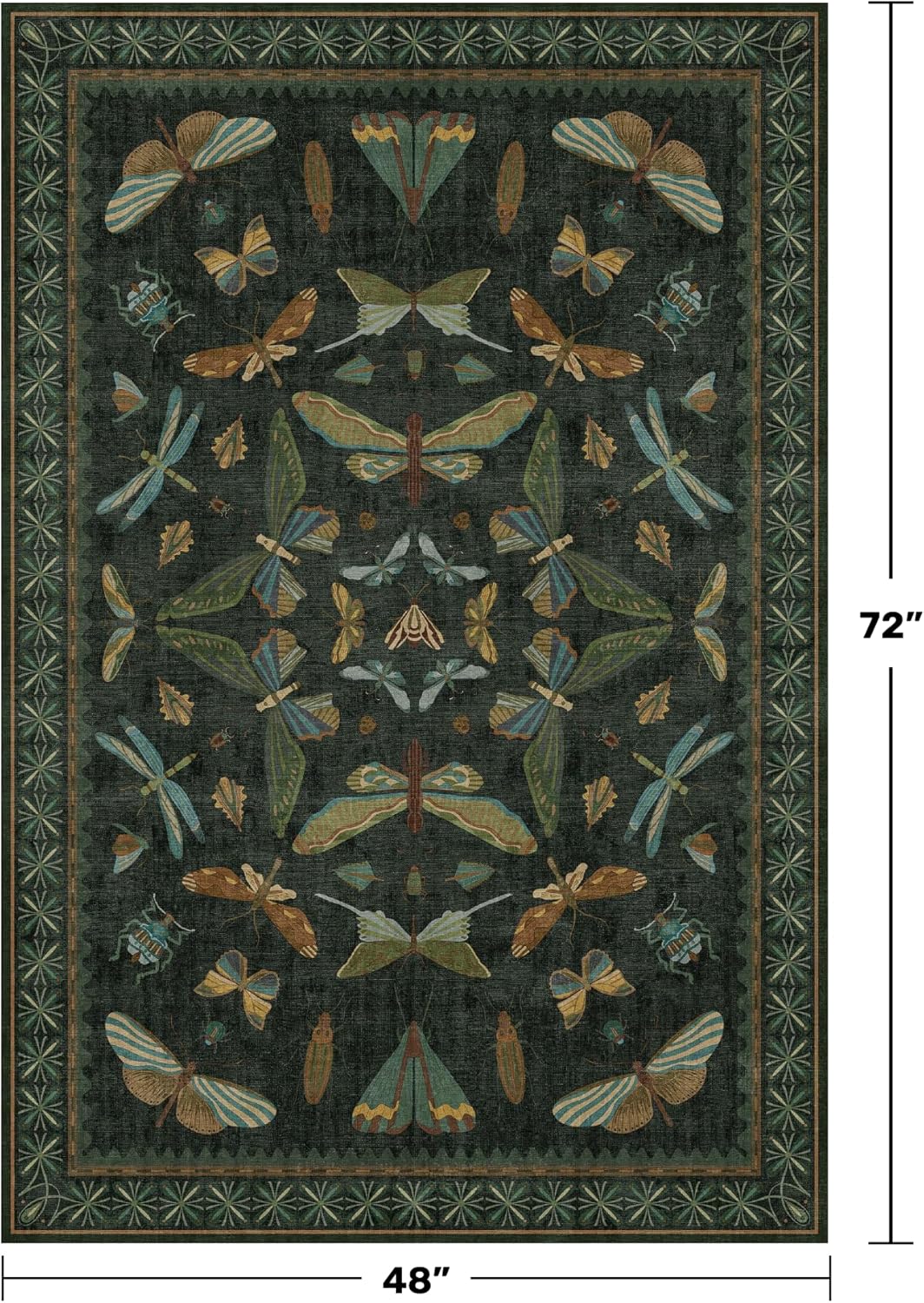 Dark Green 4x6 Washable Area Rug for Living Room, Bedroom, Large Entryway, Kitchen, Ultra Soft Non Slip Stain Resistance, Floral Forest with Brown Aethestic Design