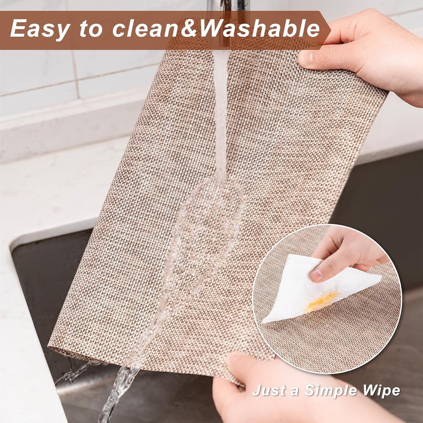 CADONO Placemats Set of 4 Washable Indoor/Outdoor Vinyl Place Mats for Dining Table Durable Non-Slip Heat Resistant PVC Weave Table Mats（Beige Green Cross）