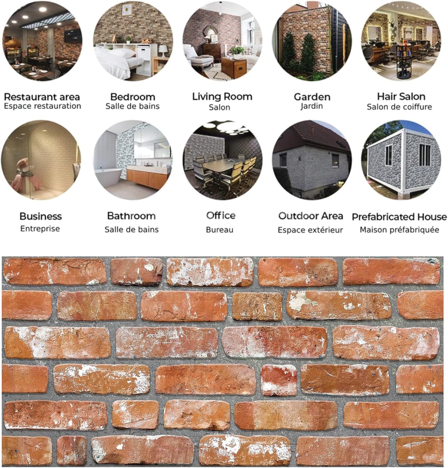 Dundee Deco 3D Wall Panels Faux Brick - Cladding, Red Orange Stone Look Wall Paneling, Styrofoam Facing for Living Room, Kitchen, Bathroom, Balcony, Bedroom, Set of 10, Covers 54 sq ft