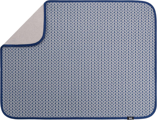S&T INC. Dish Drying Mat XL, 18” x 24”, Absorbent Microfiber Kitchen Counter Mat, Dish Drying Pad for Dishes, Utensils, Pots and Pans, Extra Large, Blue Stockinette