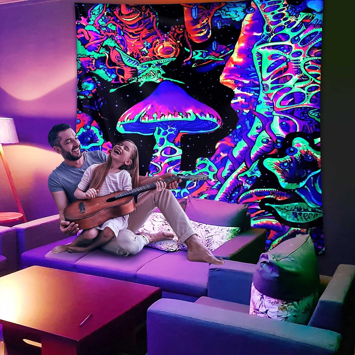 ADDWel Blacklight Mushroom Tapestry, Upright Tapestry Glow In The Dark, UV Reactive Black Light Tapestries Posters Wall Hanging for Bedroom Dorm Living Room Backdrop Decor (mushroom, 30" x 40")