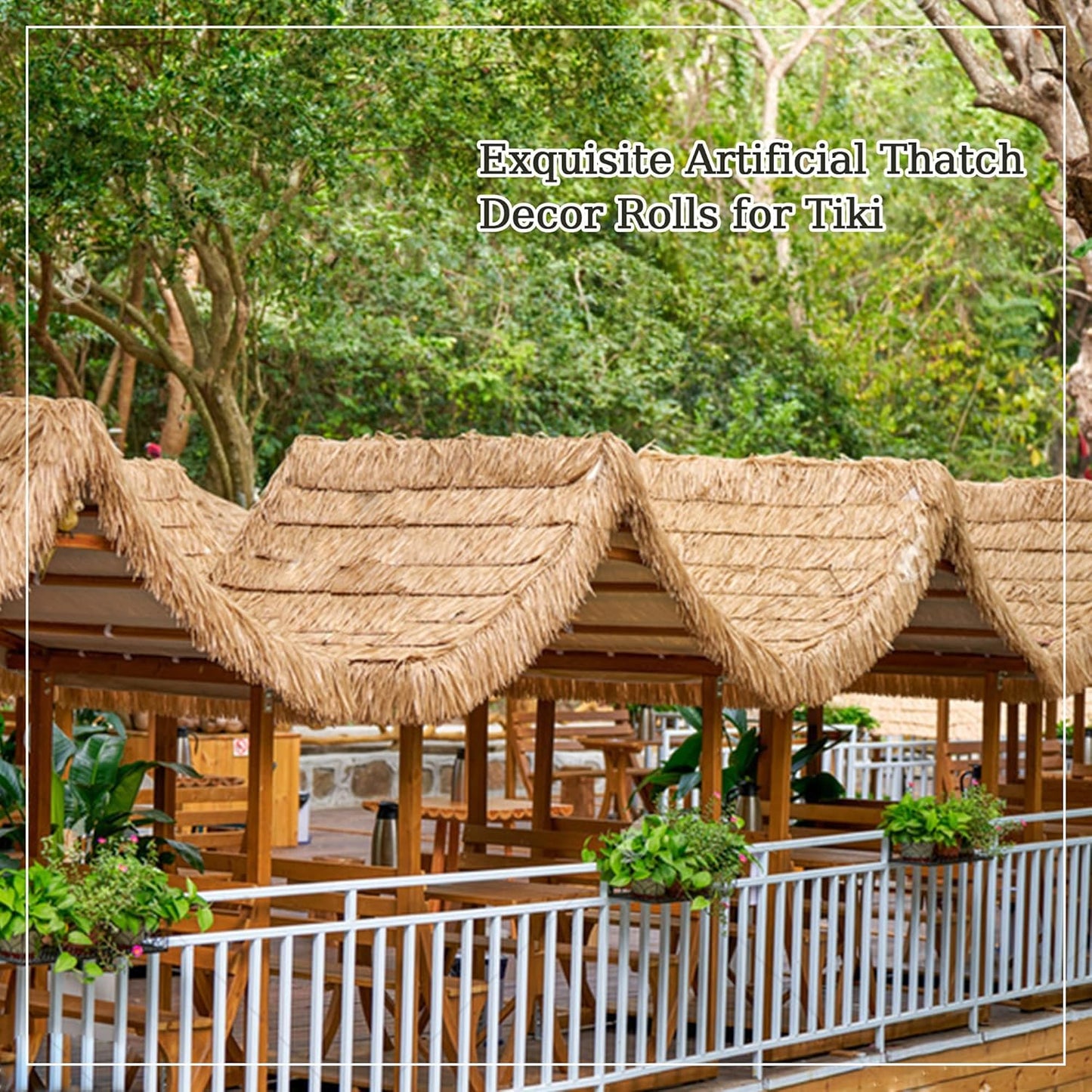 Premium Mexican Style Artificial Palm Thatch Roof Rolls. 5 Lengths, 2 Colors. Waterproof. Easy Install. Ideal for Tiki Bars, Parties, Gardens & Fences (4ft x 16in - Palm Color Thatch)