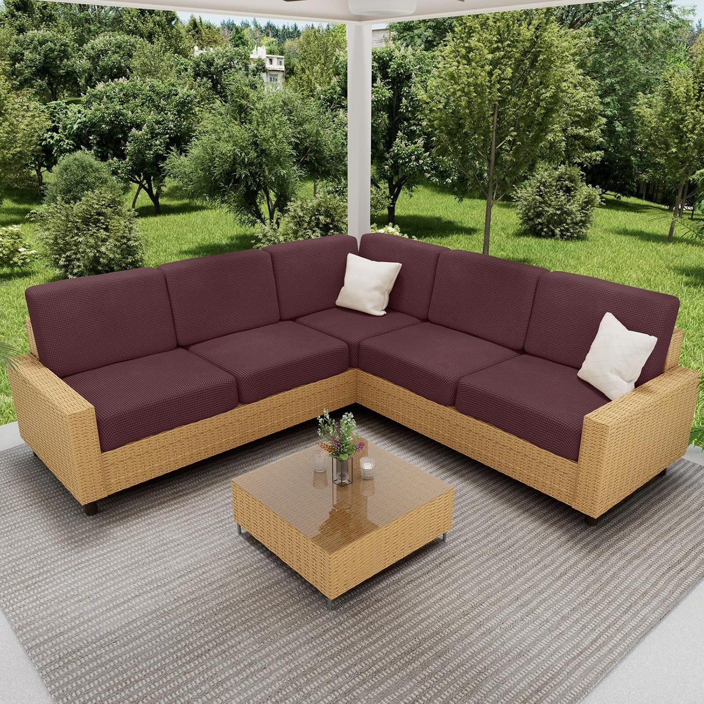 hyha Waterproof Sectional Couch Covers, Non Slip Sofa Couch Cushion Covers L Shape, Thick Stretch Jacquard Fabric, Washable Sofa Slipcovers with Elastic Bottom (1 Piece for Chaise XL, Chocolate)