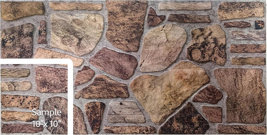 Dundee Deco 3D Wall Panels - Cladding Shades of Brown Grey Stone Look Wall Paneling, Styrofoam Facing for Interior and Exterior Applications, DIY, Sample, Size 10 x 10 in.