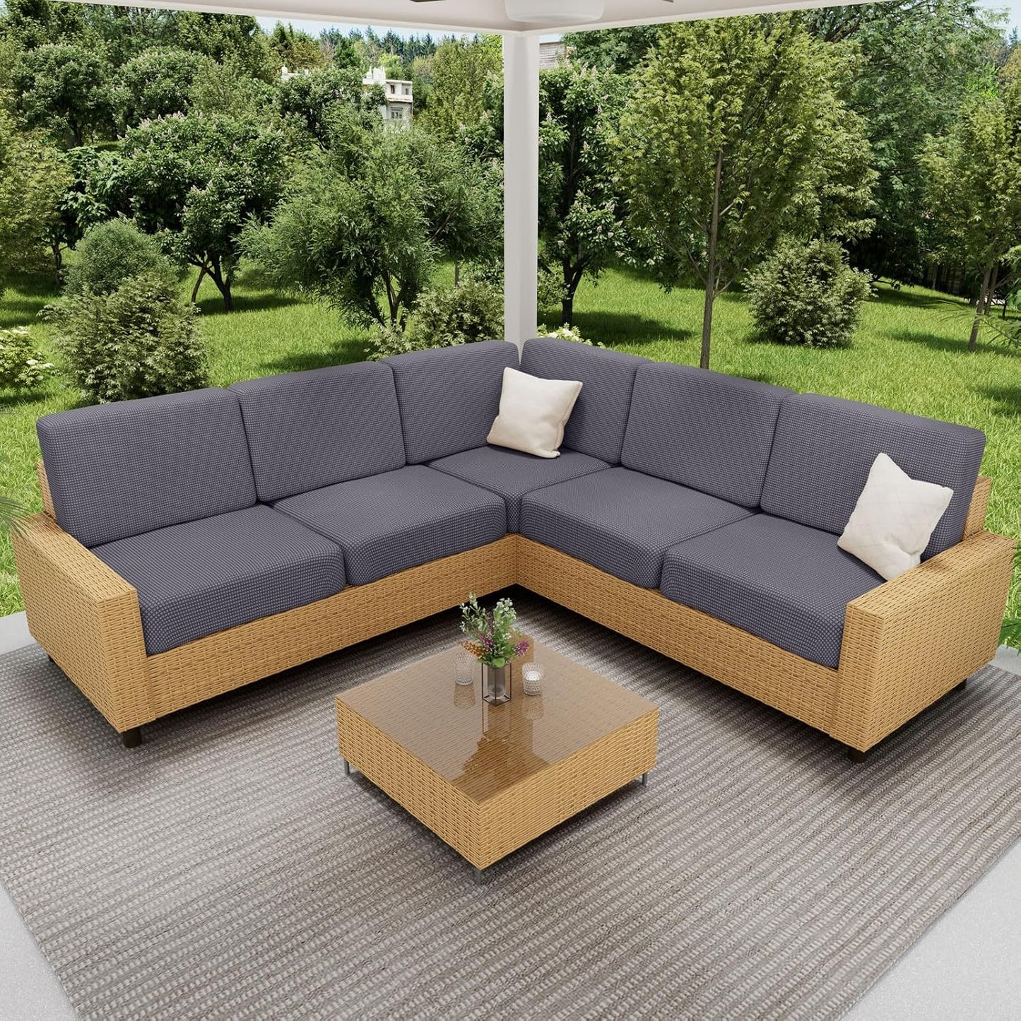 hyha Waterproof Couch Cushion Covers, Washable Sofa Cushion Slipcovers, Thick Stretch Jacquard Fabric, Couch Sofa Covers for Pets with Elastic Bottom (3 Pieces, Middle Grey)