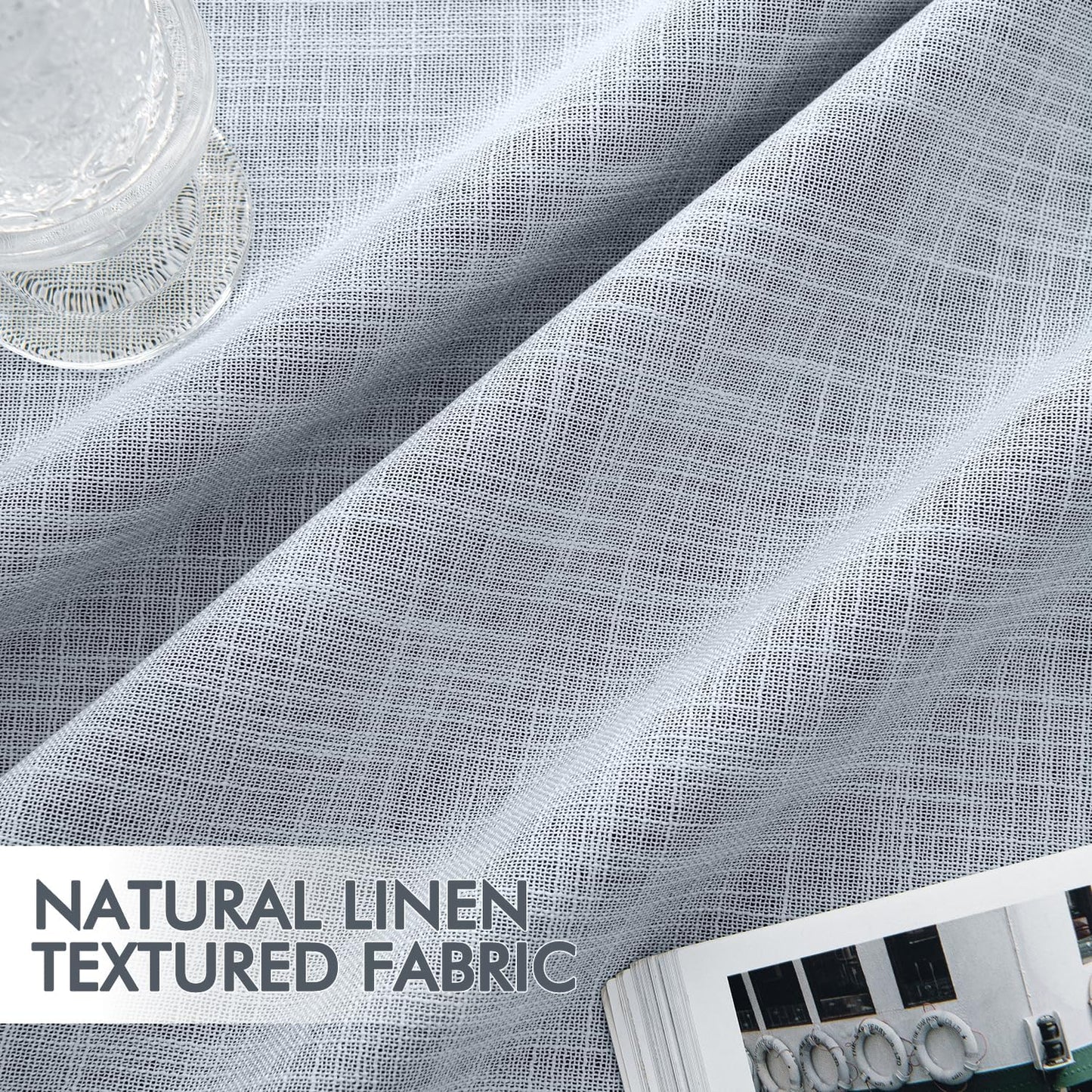 MIULEE Light Blue 100% Blackout Linen Curtains 84 Inch 2 Panels Set Double Sided No Coating Pleated Back Tab Black Out Long Thermal Insulated Pinch Pleat Bedroom Living Room Darkening Window Drapes