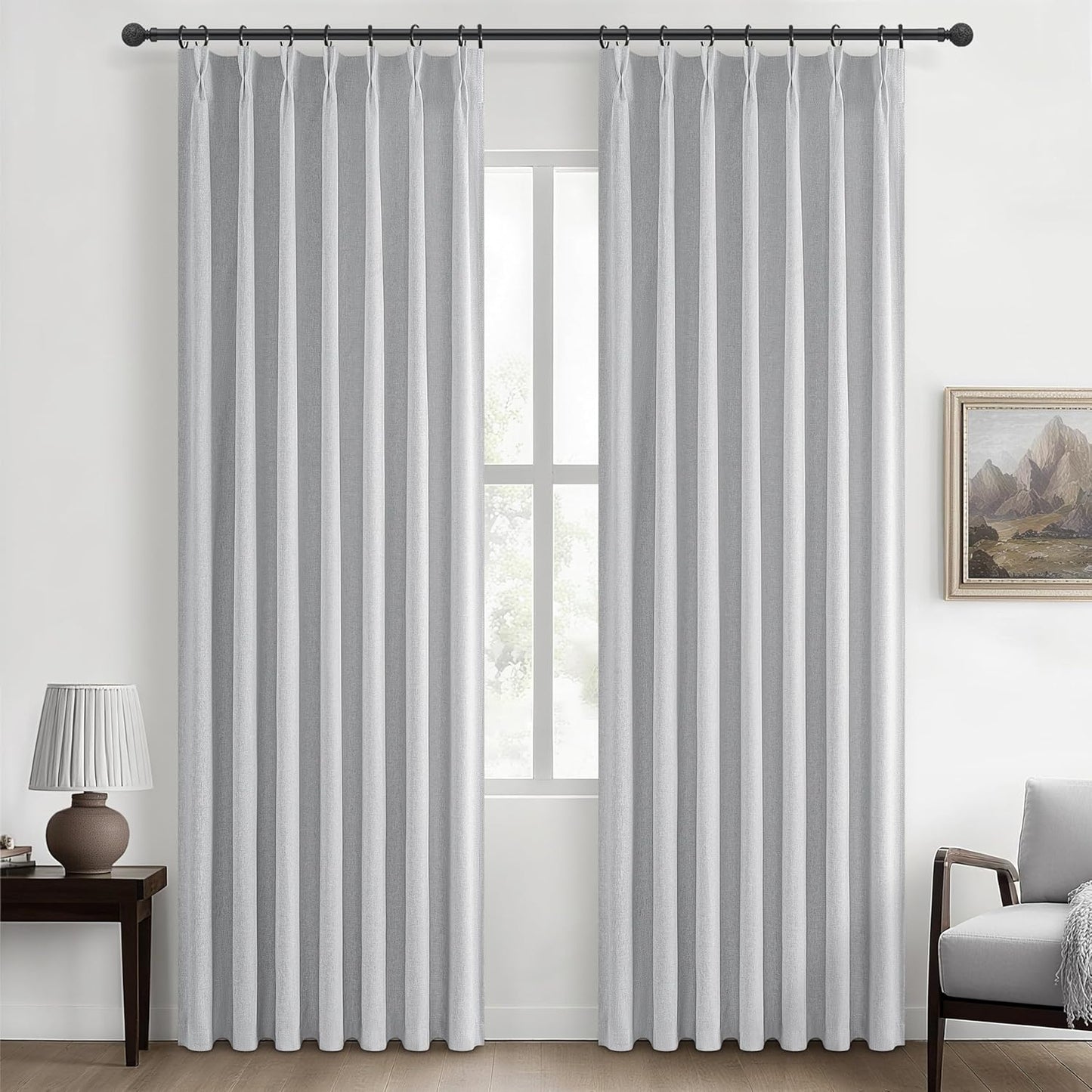 Light Grey Black Out Curtains 84 Inch Long for Living Room, Pinch Pleated Flax Linen Modern Insulated Drapes with Hooks Bedroom Curtain 2 Panels Set Soundproof Privacy Windows (40"Wx84"Lx2 Light Gray)