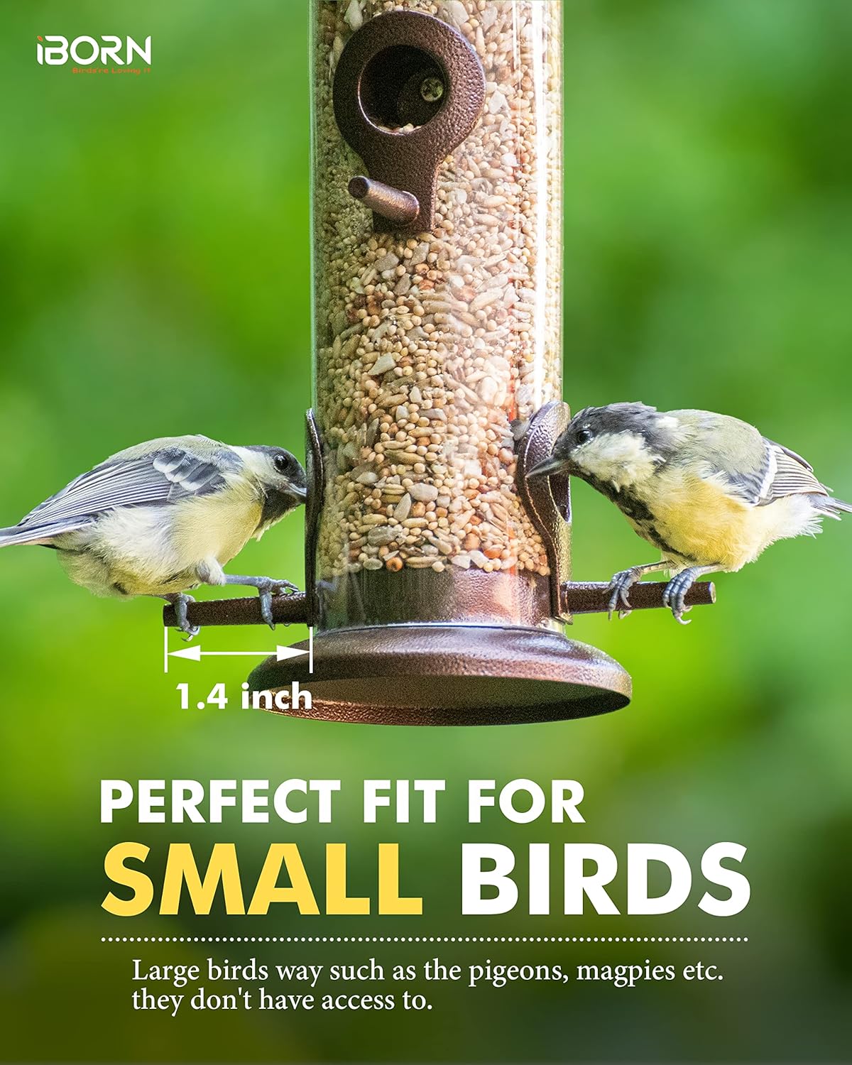 iBorn Metal Bird Feeder Hanging Wild Bird Seed Feeder for Mix Seed Blends Heavy Duty All Metal Coffee Finish,14 Inch 6 Port(Seed is not Included)